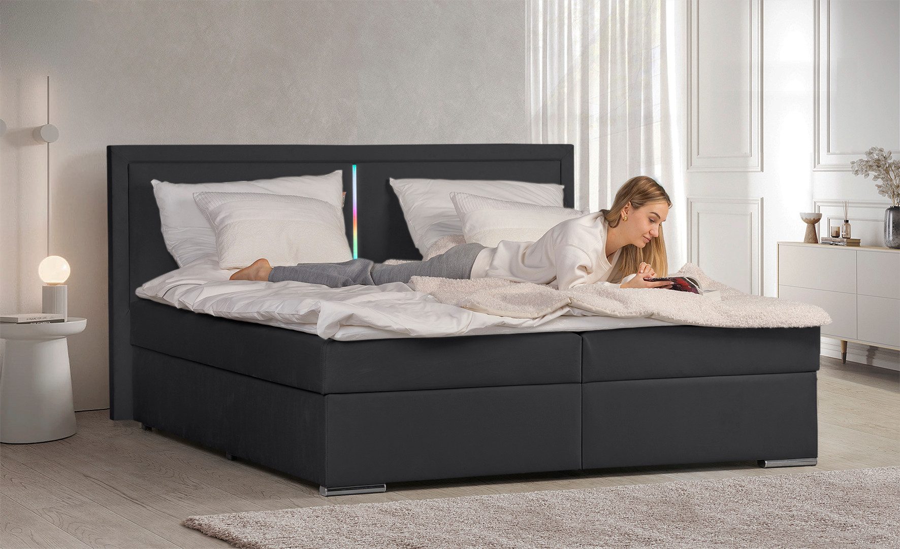 COLLECTION AB Boxspring Athena Incl. LED-verlichting, topper en opbergruimte