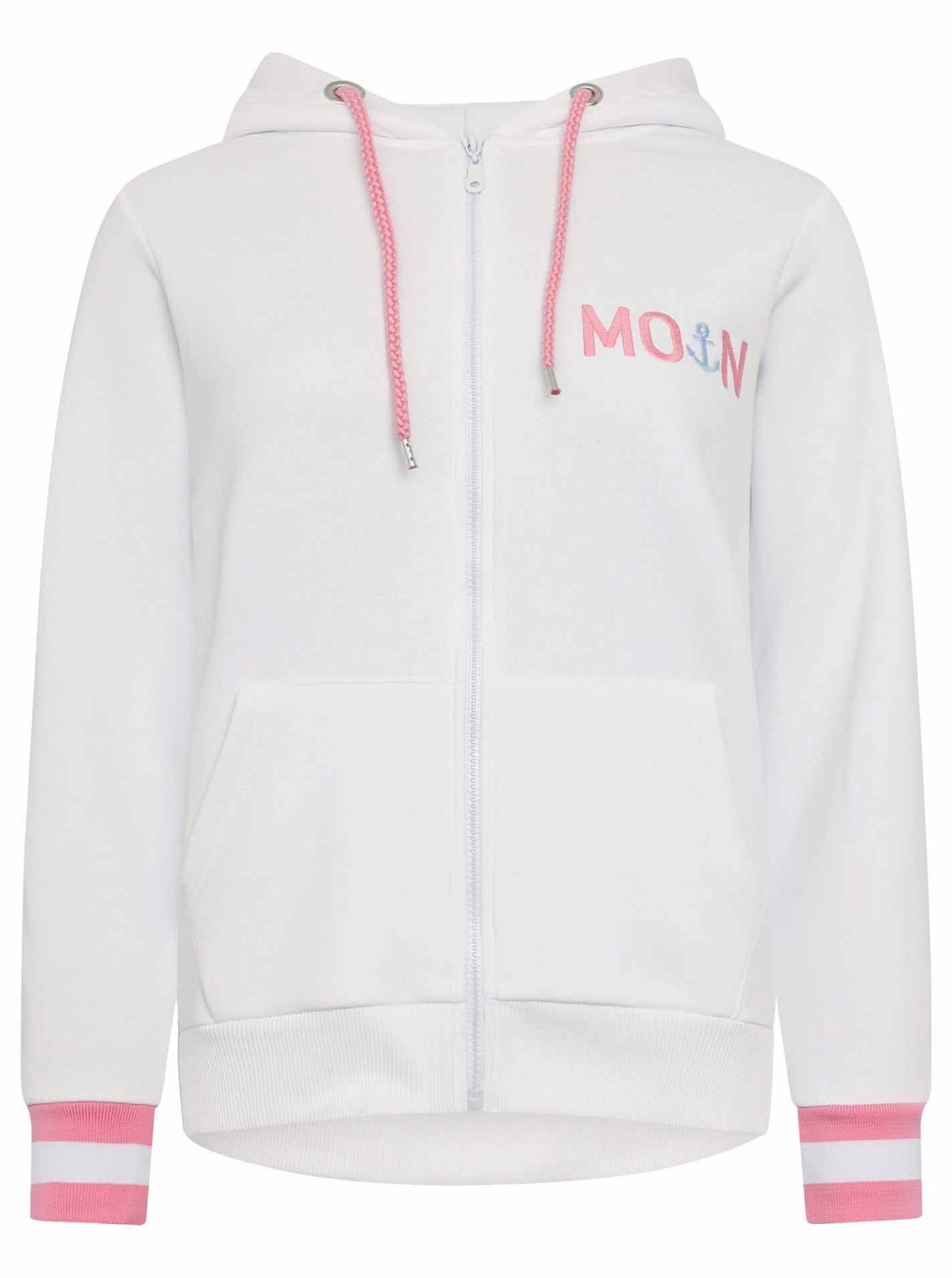 Zwillingsherz Sweatvest met geborduurd "moin" en neonkleurige details