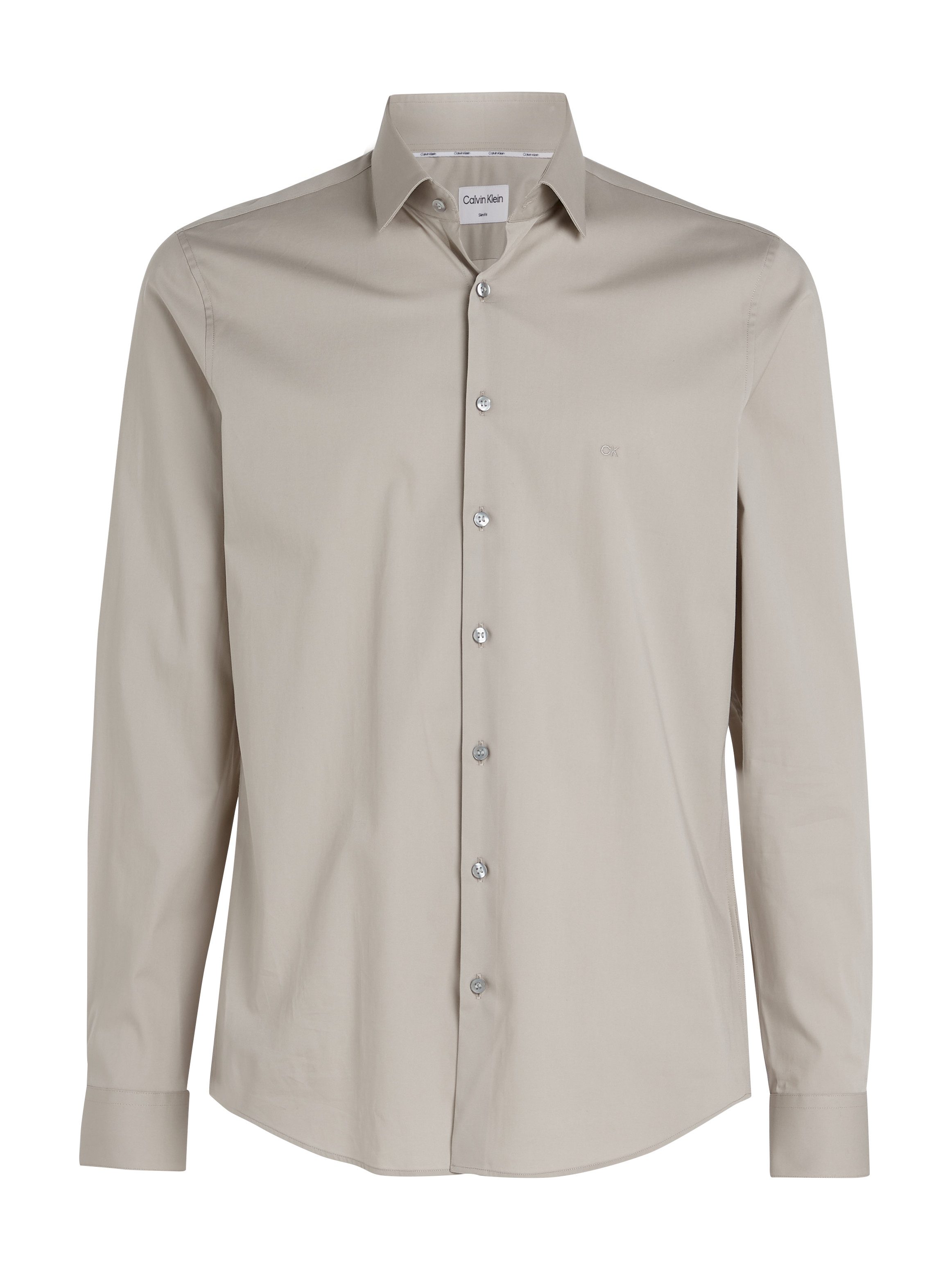Calvin Klein Businessoverhemd POPLIN STRETCH SLIM SHIRT met kent-kraag, logoprint op borsthoogte