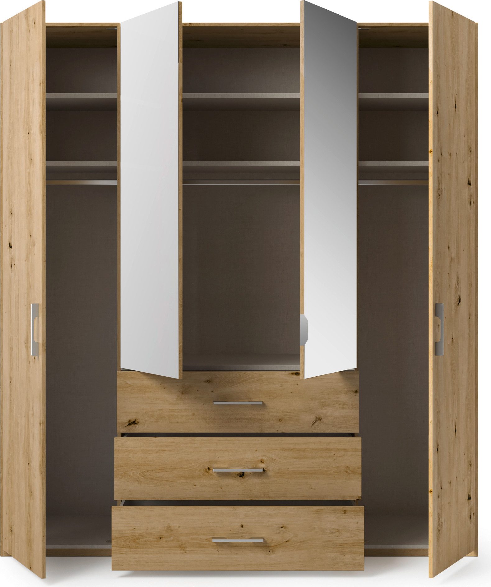 set one by Musterring Draaideurkast Henderson met spiegel en 3 laden, inclusief planken en garderobestangen