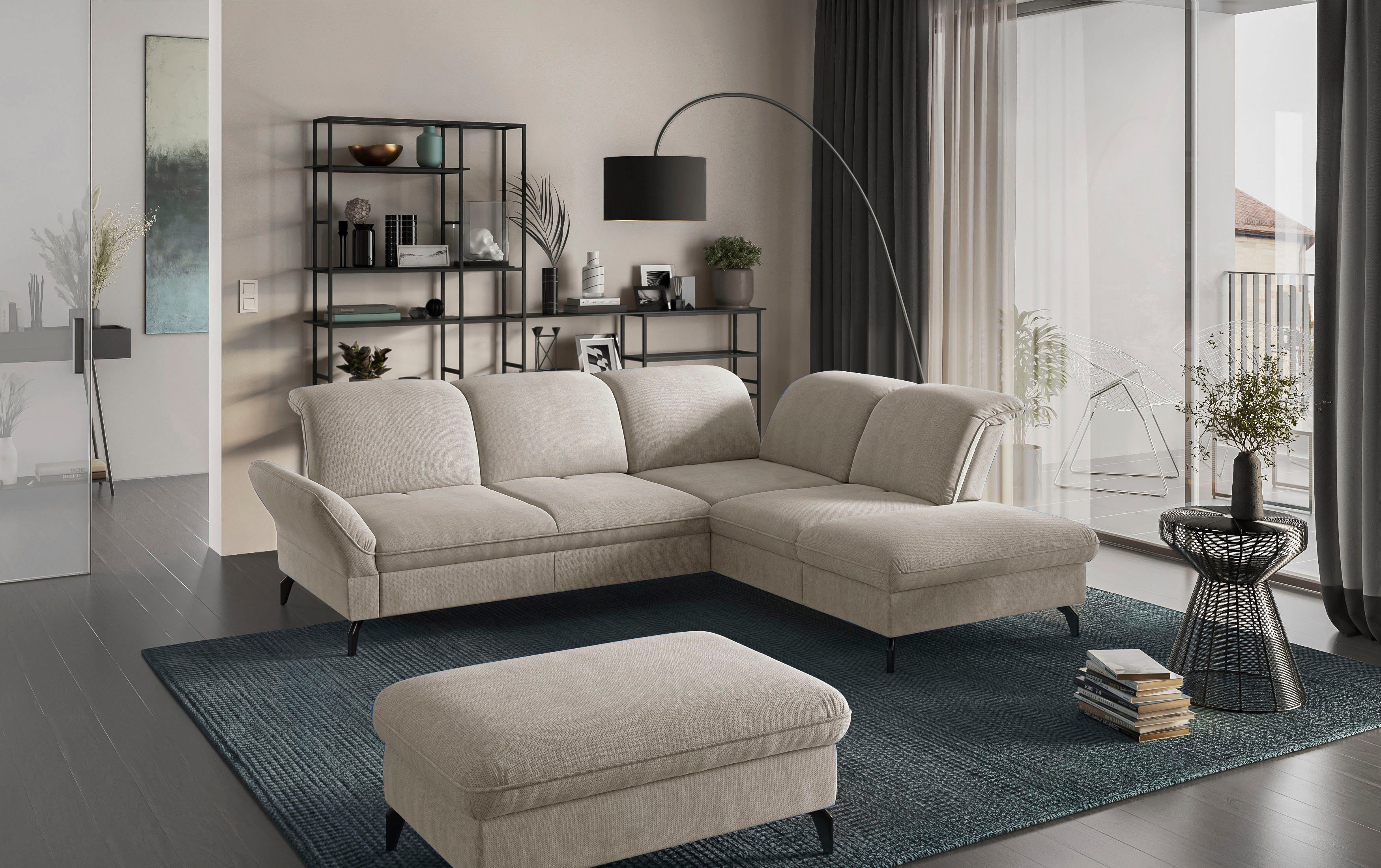 sit&more Hoekbank Leandro L-vorm Naar keuze met bed, hoofdbord en armleuningfunctie, en bergruimte