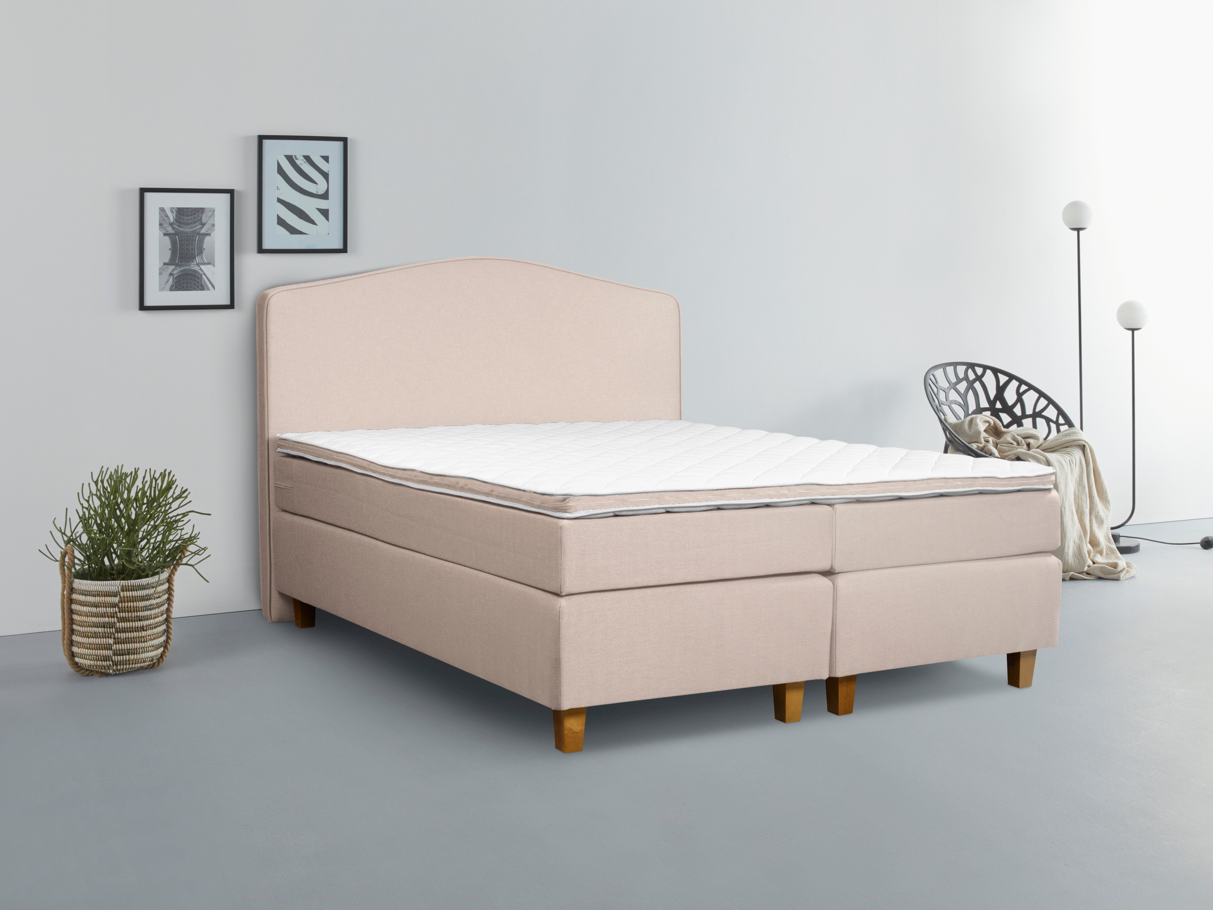 INOSIGN Boxspring Jalma Poten van massief berkenhout, incl. topmatras boxsprings bruin