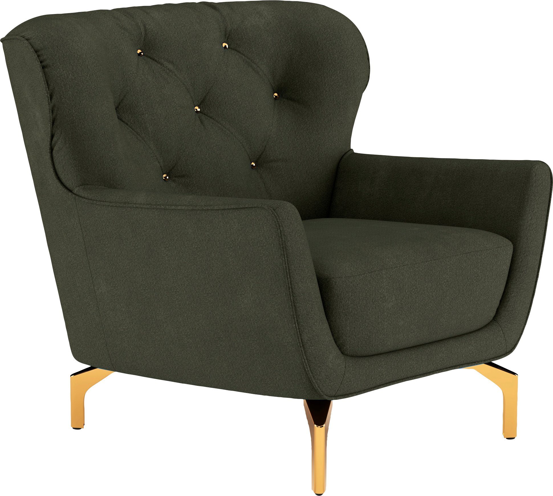 sit&more Fauteuil Orient 3 inclusief 1 sierkussen met strassteentjes, goudkleurige metalen poten