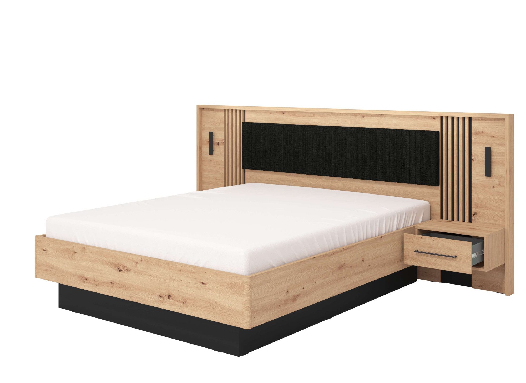 INOSIGN Bedframe Ascalon, ligoppervlak 160x200cm, gepolsterde rugleuning Bedopstelling met 2 wandpanelen incl. nachttafels, 3D-look door lamellen
