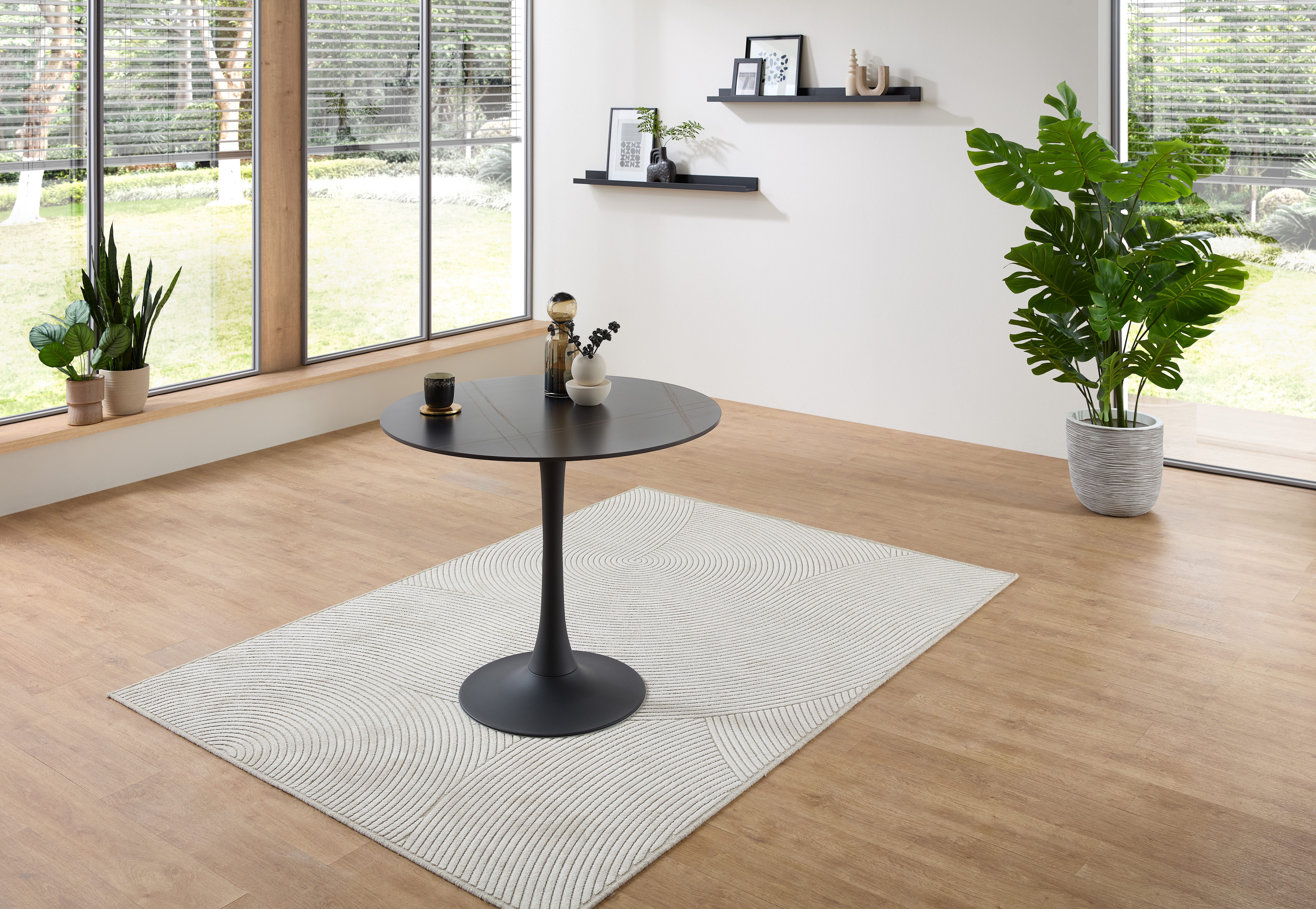 Stolkom Eettafel Josh ronde eettafel keramiek, gemarmerd, BxH 90x75 cm Keramische oppervlakte gemarmerd, keuze uit wit, grijs of zwart