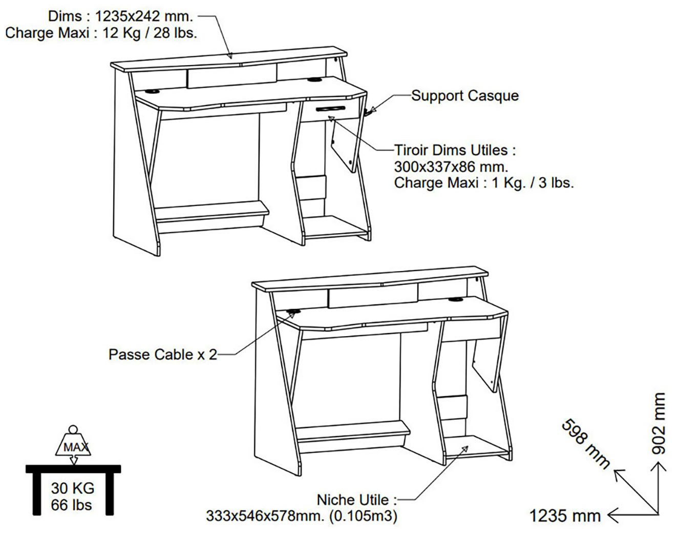 Demeyere GROUP Bureau Skin GAMER bureau met 1 lade, 1 plankopzet