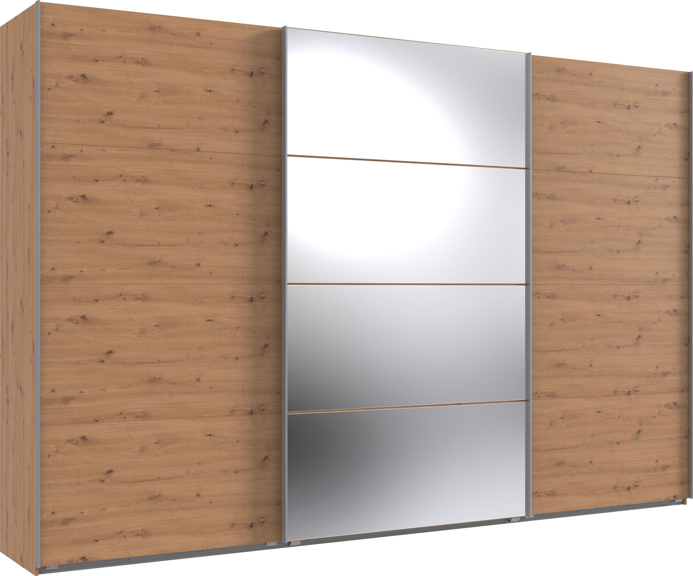 Wimex Zweefdeurkast Norderstedt Inclusief 2 stoffen dozen en 2 extra planken, met spiegel zweefdeurkasten maat 360 cm x 236 cm x 64 cm beige