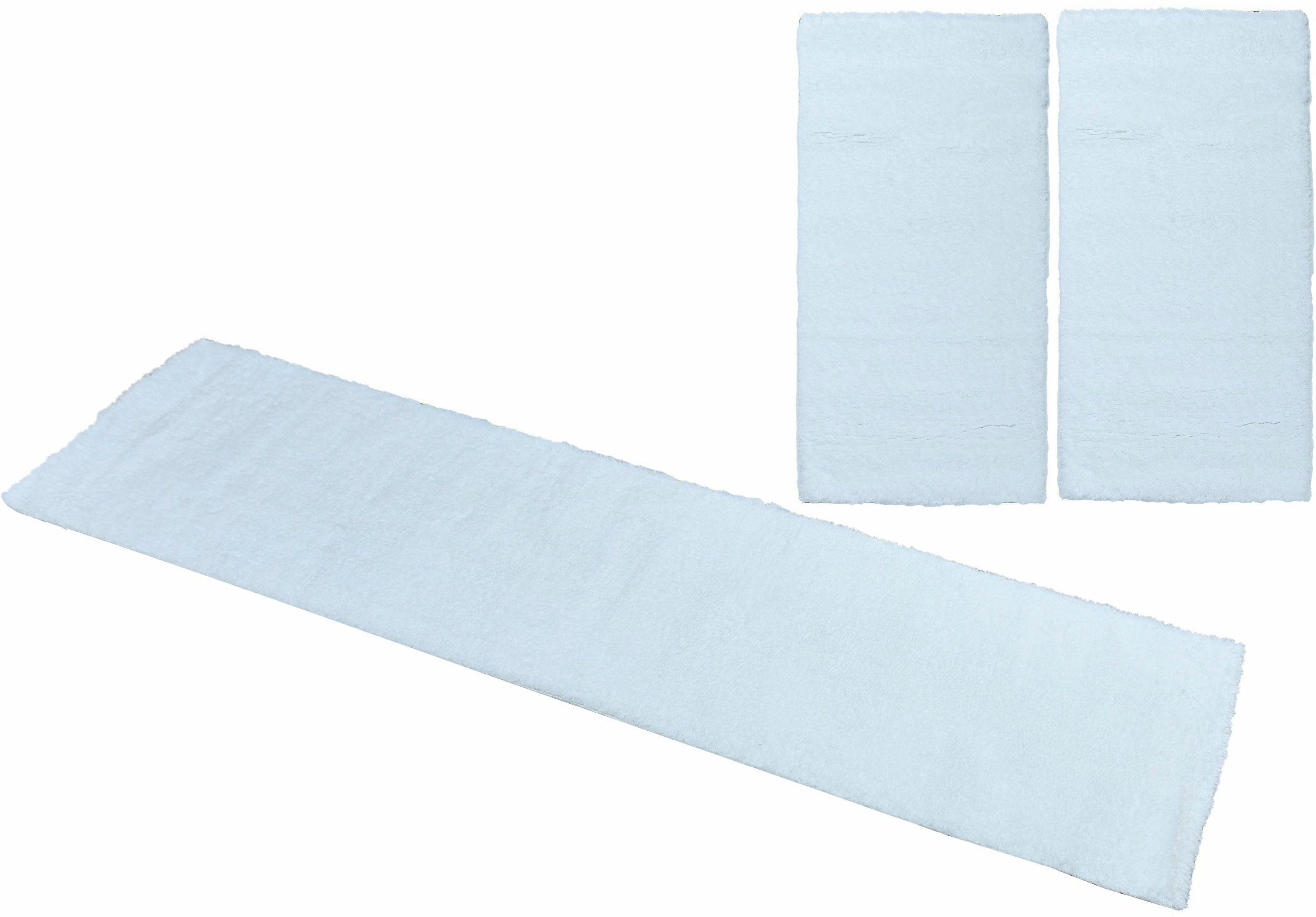 my home Set slaapkamerkleedjes Malin Hochflor, shaggy, effen kleuren, lichte glans, microvezel, onderhoudsvriendelijk bedvloerkleden wit