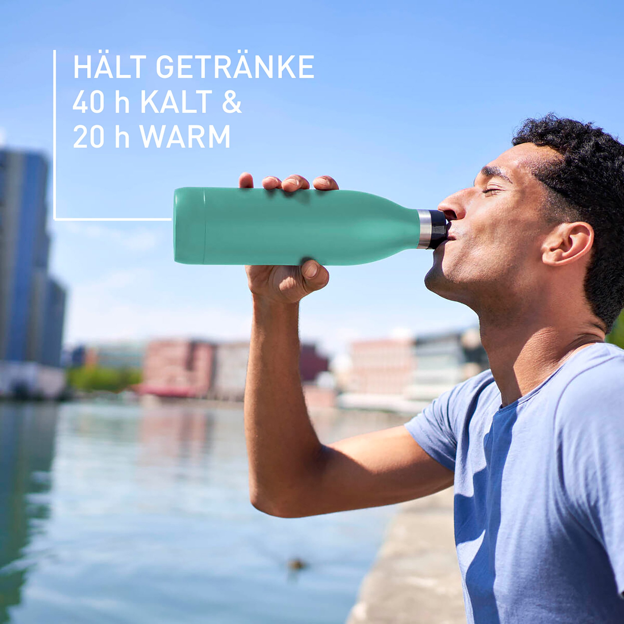 Emsa Thermosfles Drinkfles Bludrop 1 liter, lekvrij, 360°-rondom drinkopening, 40 uur koud, 20 uur warm (1-delig)