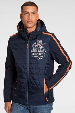 camp david softshell-jack met een logo-opschrift blauw