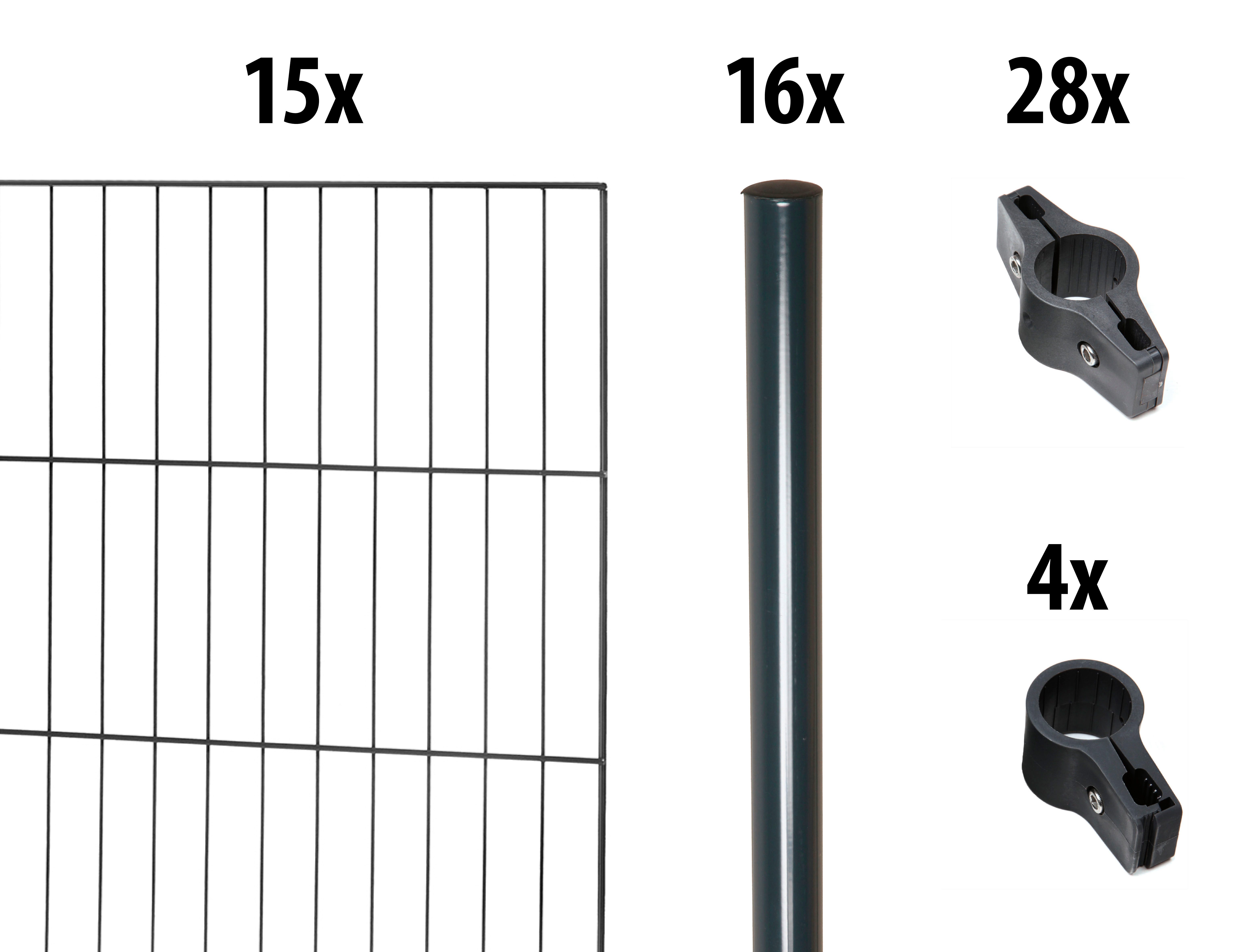 GARDEN 'N' MORE Eendraadsafrastering Met ronde paal 15 elementen voor 30 m, lxh: 200 x 75 cm, met 16 palen (set) hekken zwart
