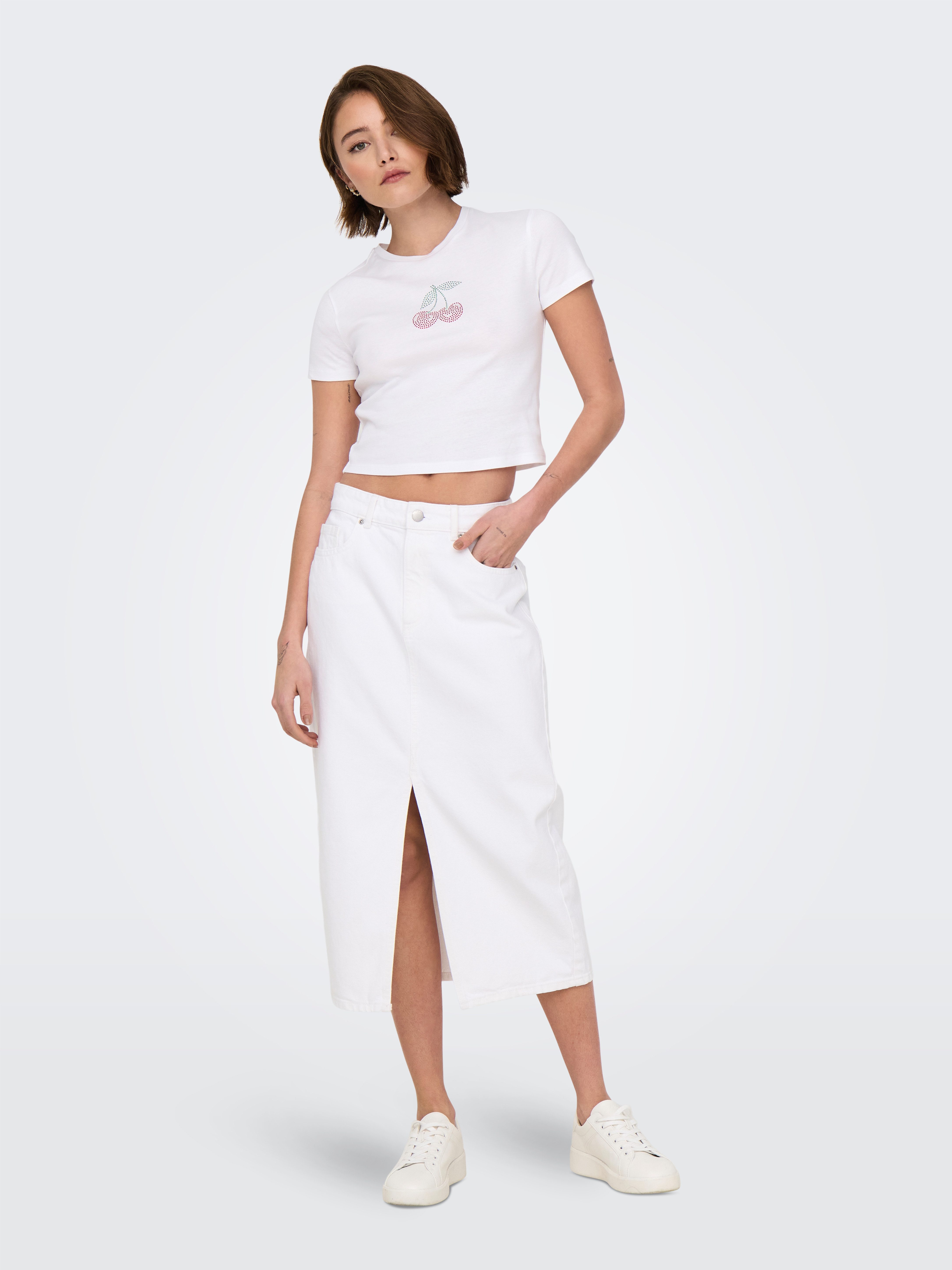 Only Shirt met korte mouwen ONLKIRA S/S BLING O-NECK SHORT TOP JRS