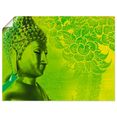artland artprint boeddha goldstatue in vele afmetingen  productsoorten - artprint van aluminium - artprint voor buiten, artprint op linnen, poster, muursticker - wandfolie ook geschikt voor de badkamer (1 stuk) groen