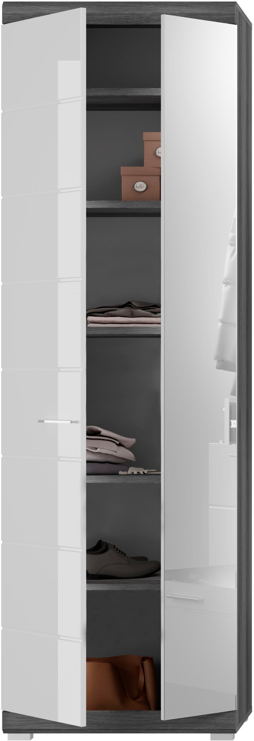 INOSIGN Kledingkast Siena, Hoogte 197 cm, 2 Deuren, 4 Planken, uitschuifbare kledingstang