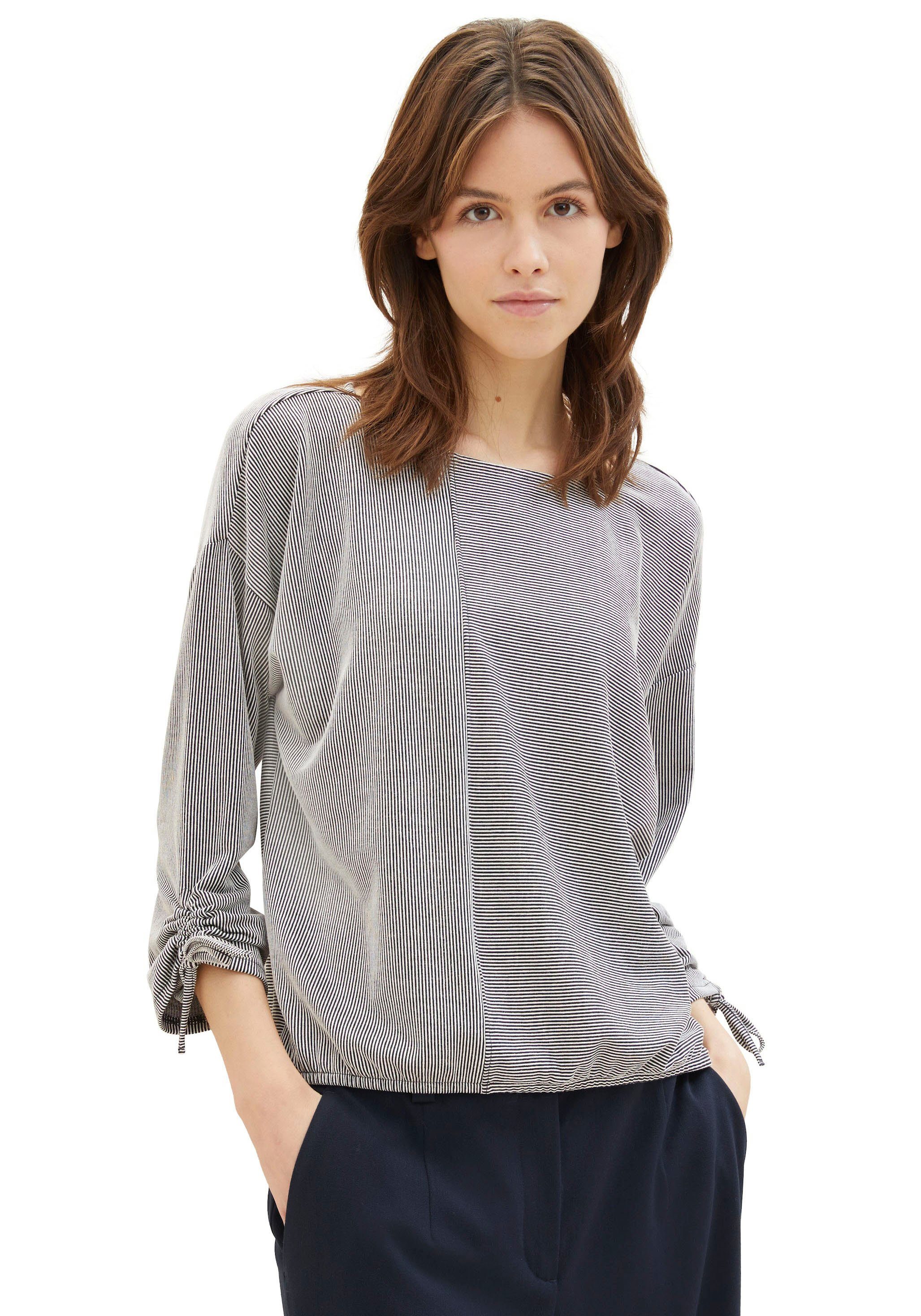 Tom Tailor Denim Shirt met 3/4 mouwen in fijne rib-look