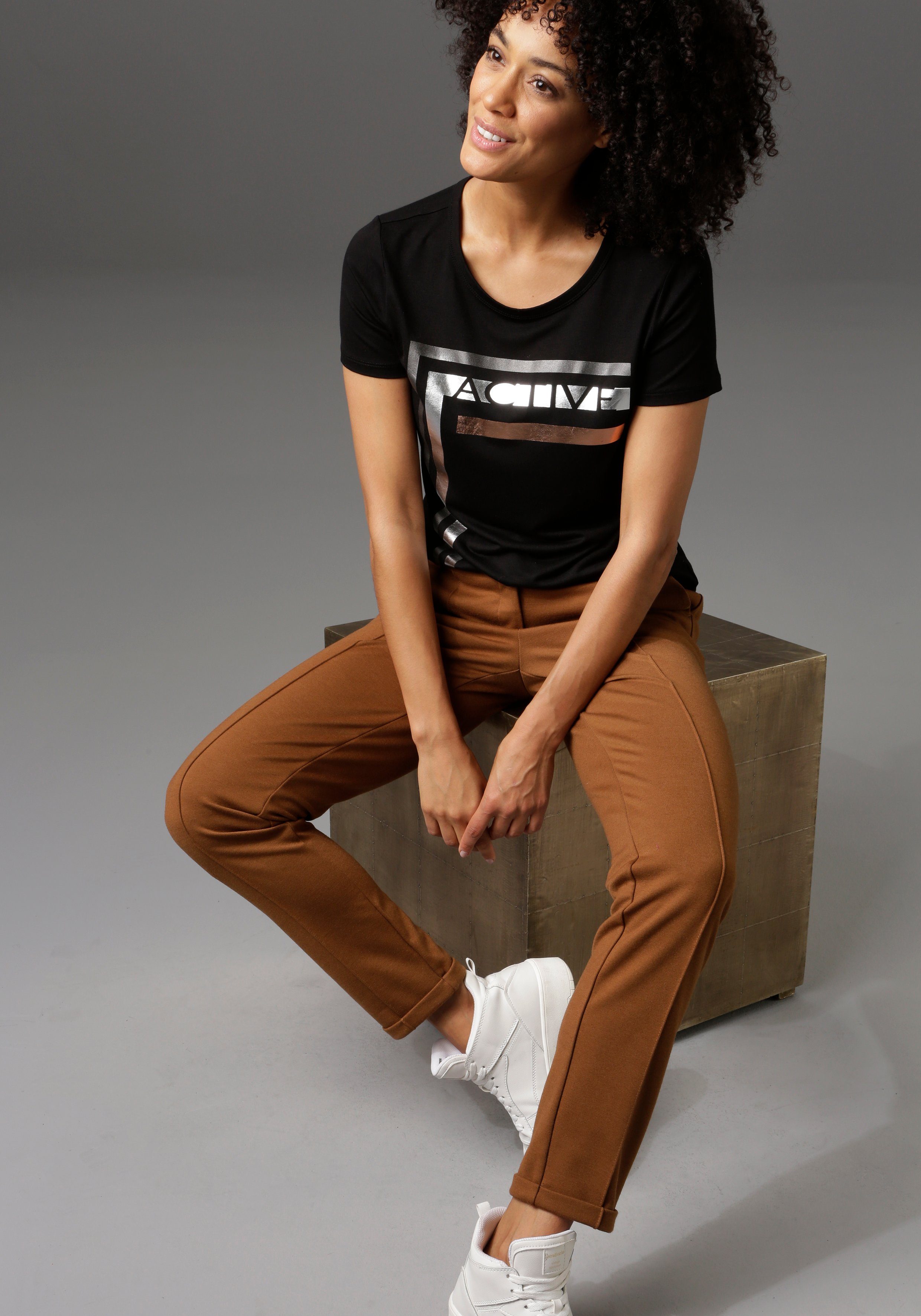 Aniston CASUAL Jerseybroek met biezen gegarneerd