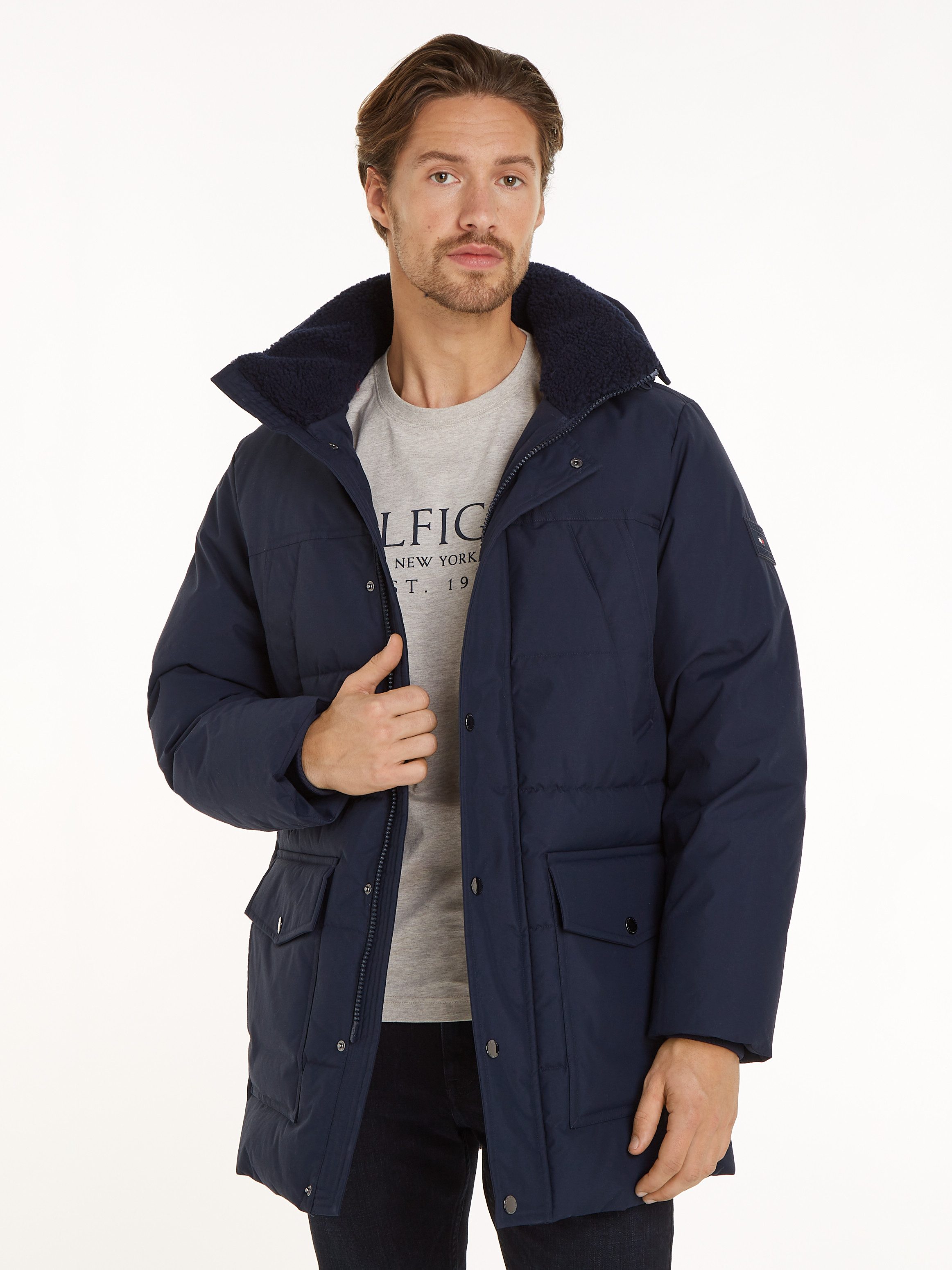 Tommy Hilfiger Parka Rockie Utility Parka hoog gesloten, staande kraag met faux bont