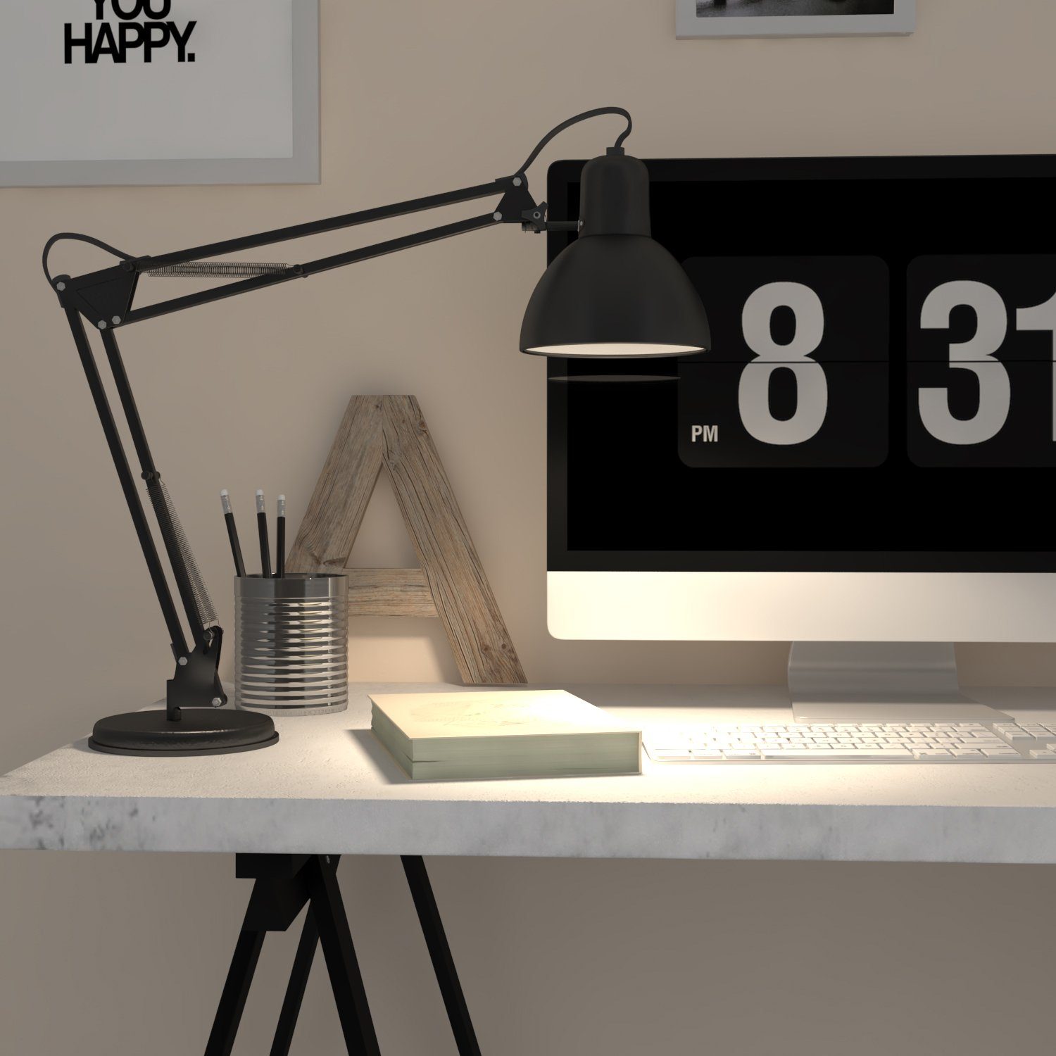 B.K.Licht Bureaulamp Draco Tafellamp, zwart, metaal, retro, bureau, draaibaar en kantelbaar
