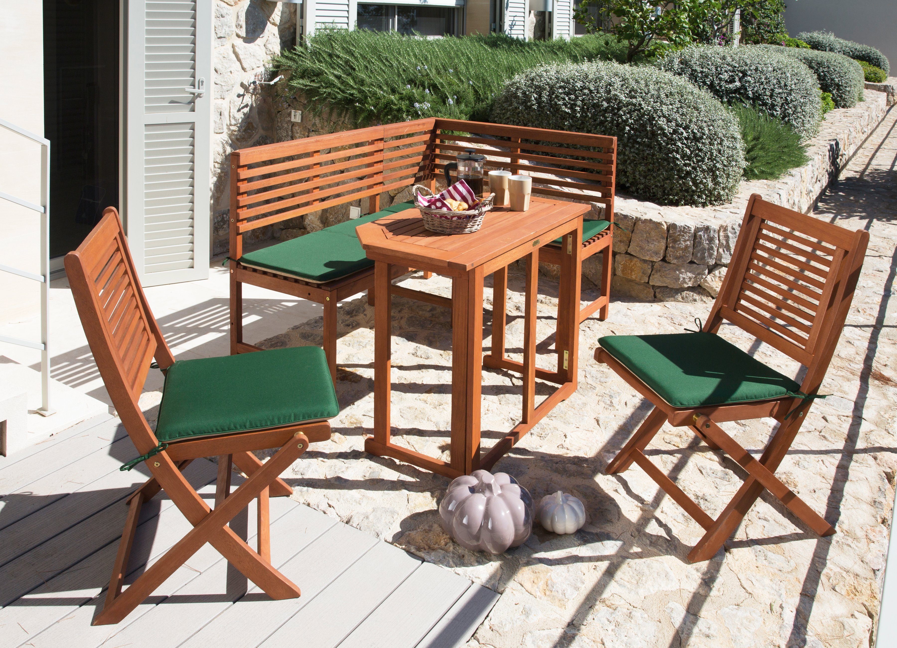 MERXX Tuinstoel Cordoba set van 2, eucalyptus, opvouwbaar, bruin, incl. omkeerbare kussens (set, 2 stuks)
