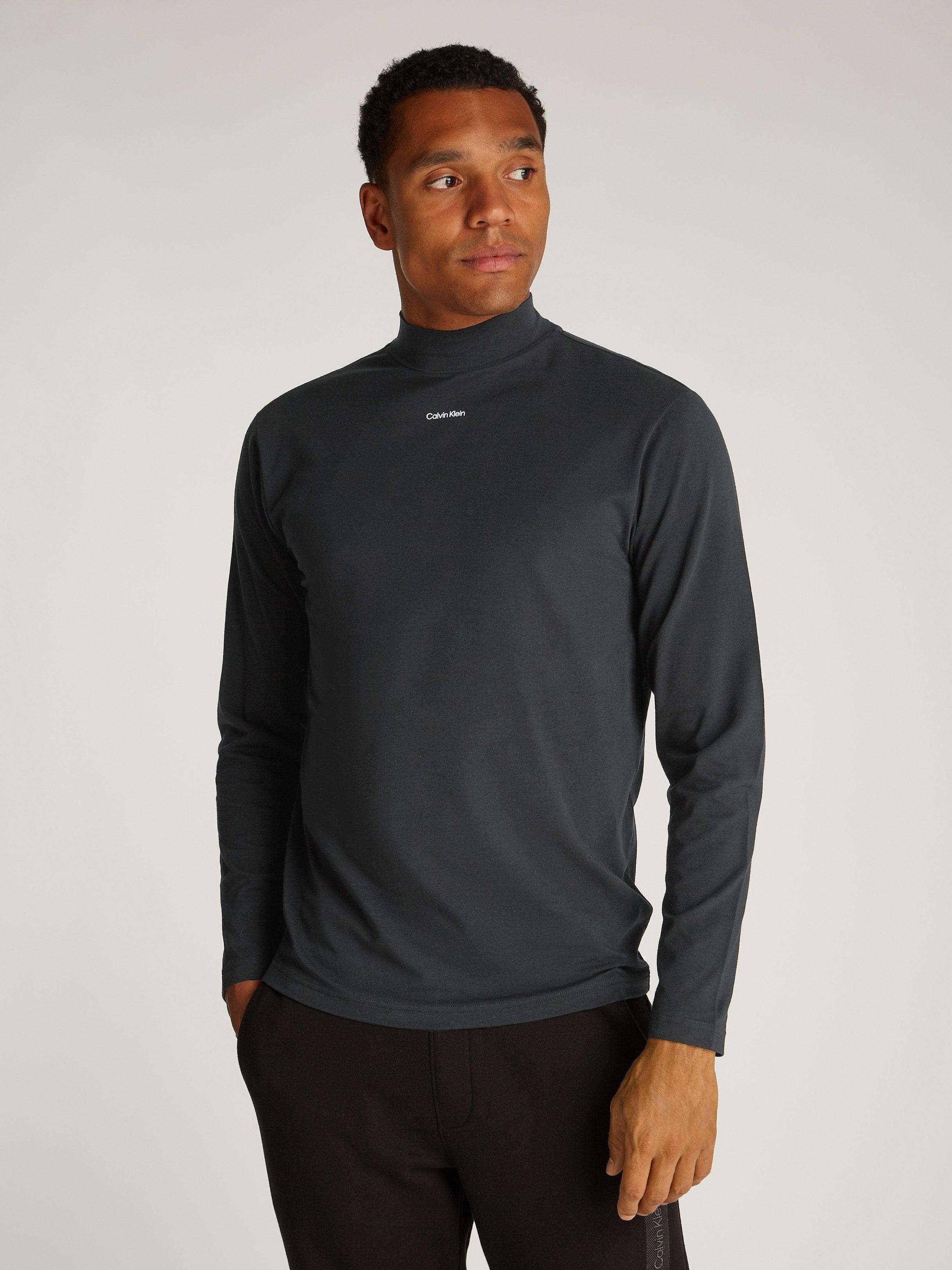 Calvin Klein Shirt met staande kraag NANO LOGO LS MOCK T-SHIRT
