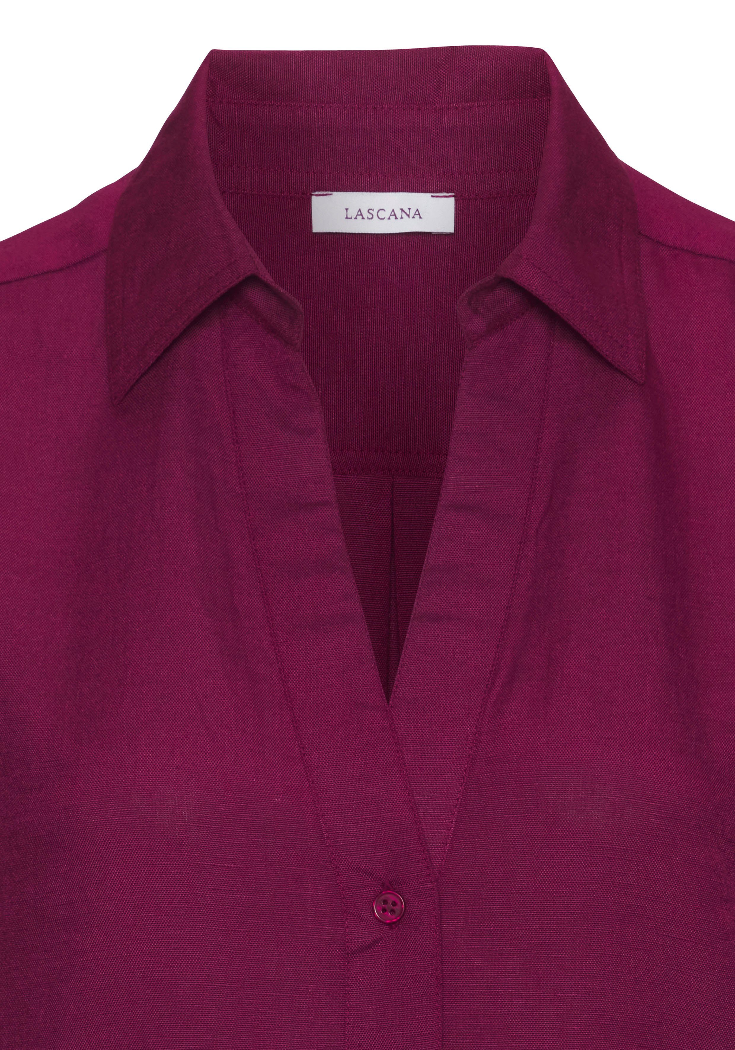 Lascana Top van zachte geweven stof met linnenpercentage damesblouse met overhemdkraag