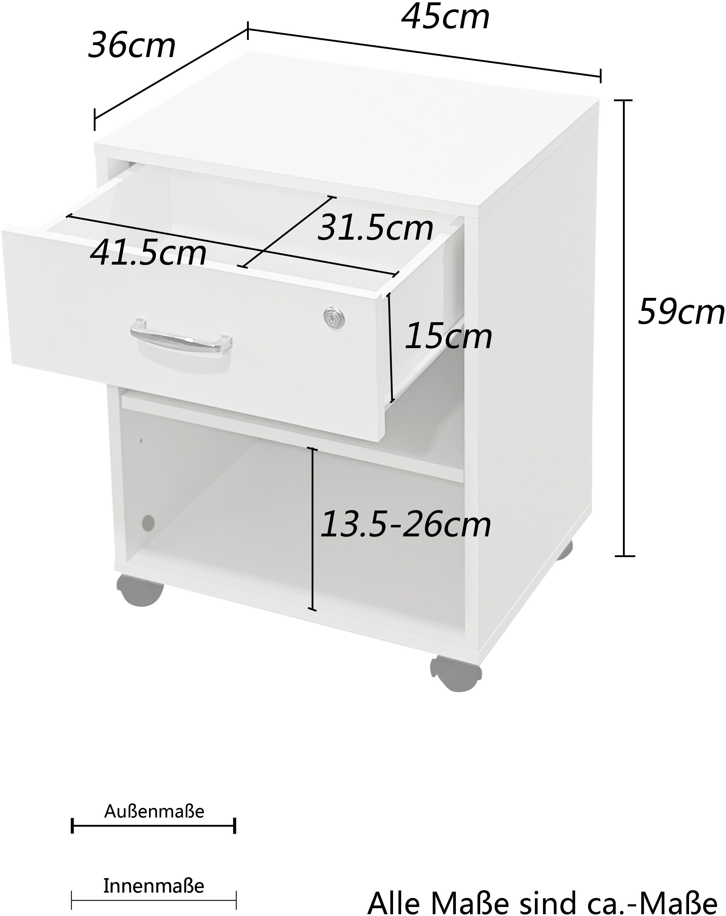 INOSIGN Kastje op wieltjes Dranoel Kantoorcontainer, afsluitbaar, metalen handgreep, breedte 45 cm