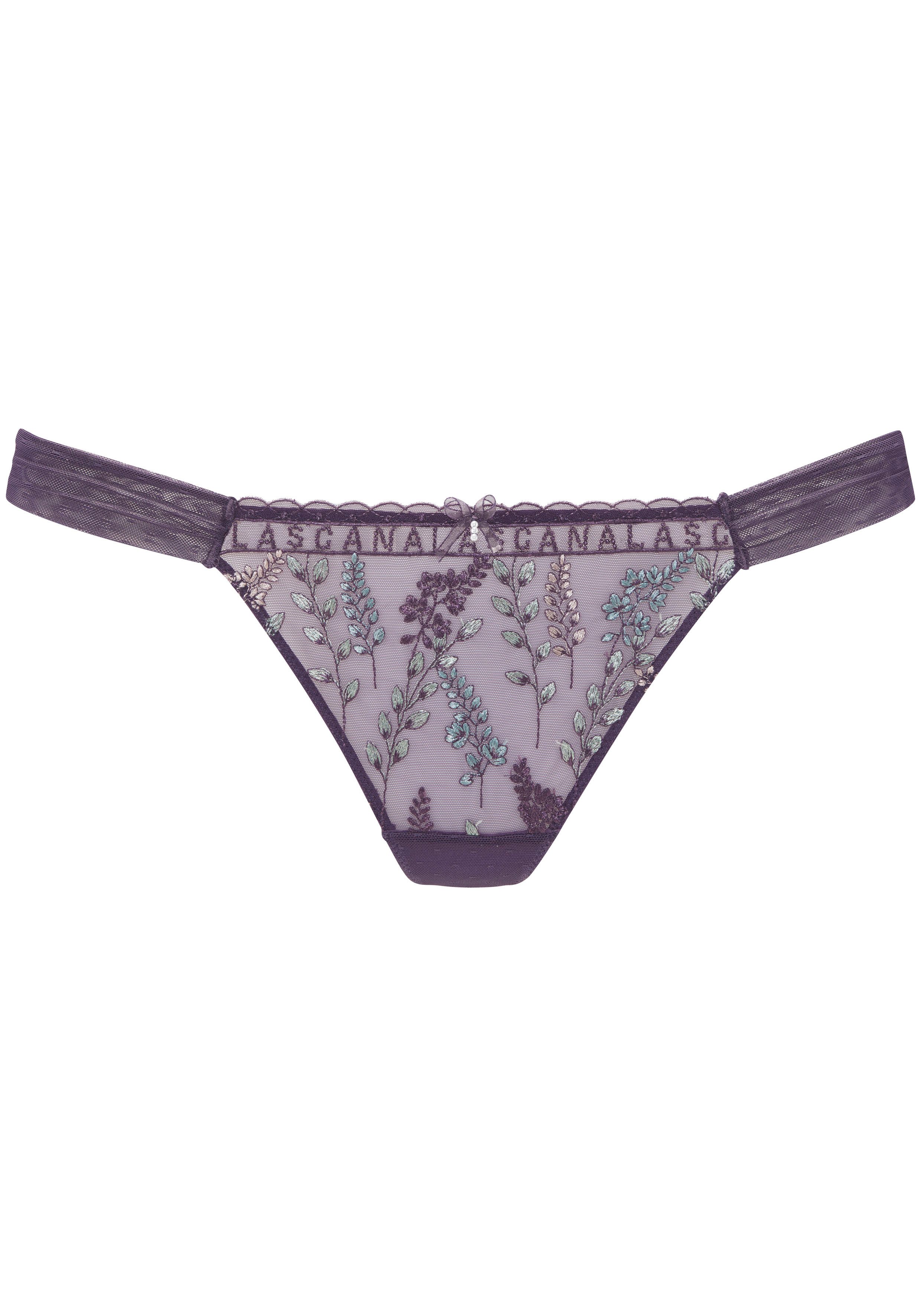 Lascana String van mesh met delicate, glanzende bloemenborduursel