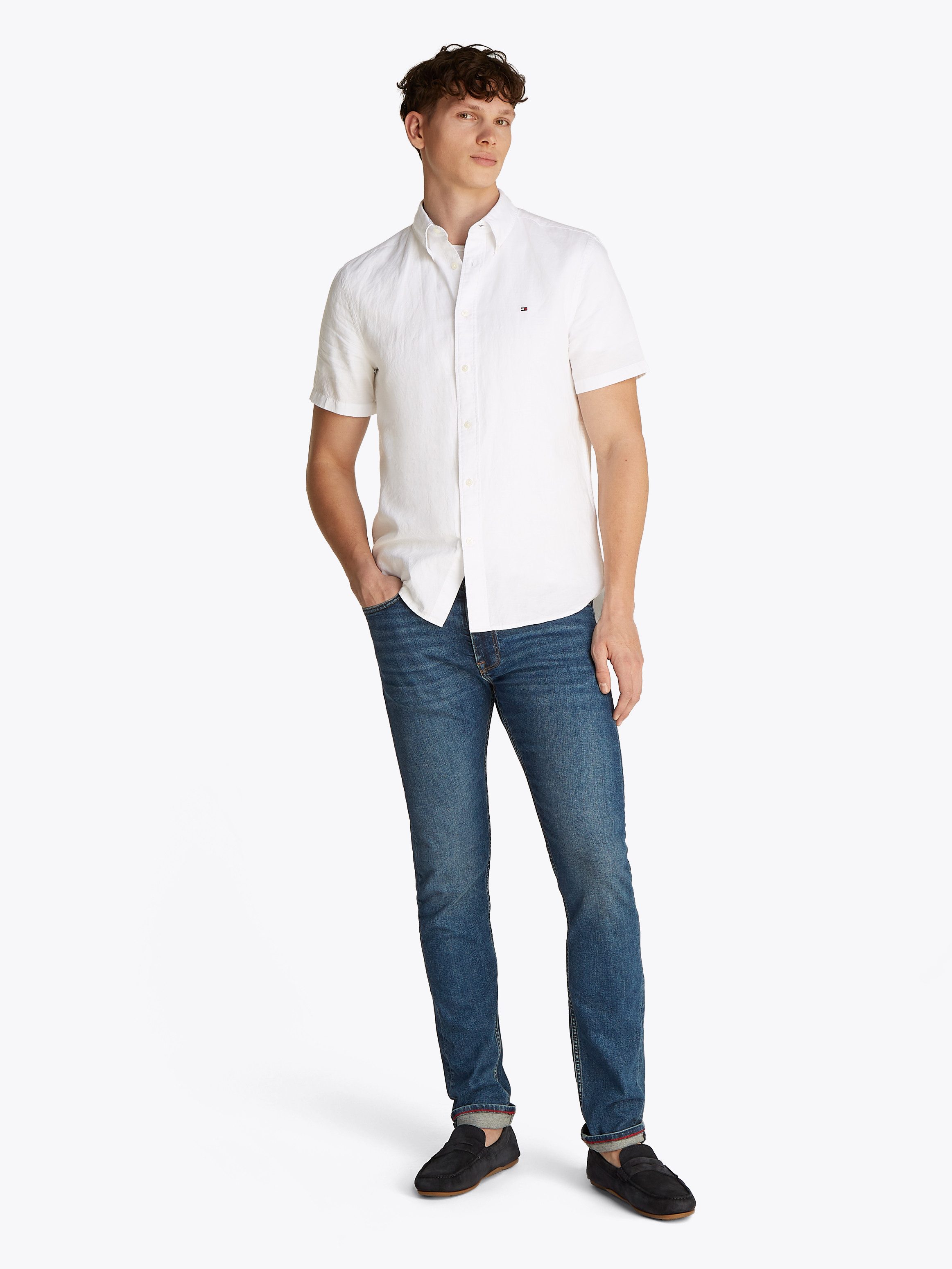 Tommy Hilfiger Overhemd met korte mouwen LINEN BLEND SOLID SS RF SHIRT