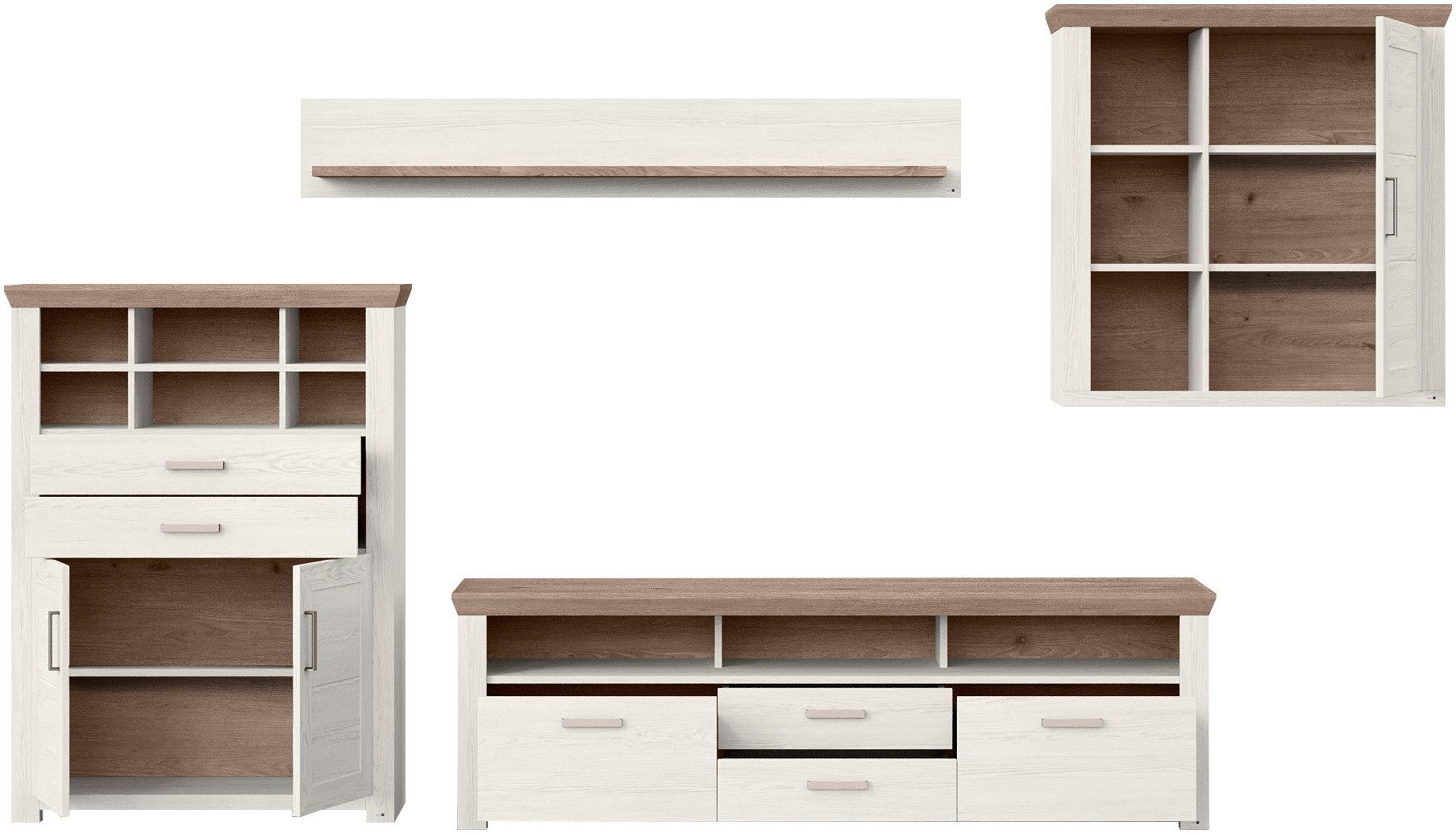 set one by Musterring Wandmeubel York Combinatie 01, in 3 kleurvarianten, totale breedte 374 cm (set, 4-delig)