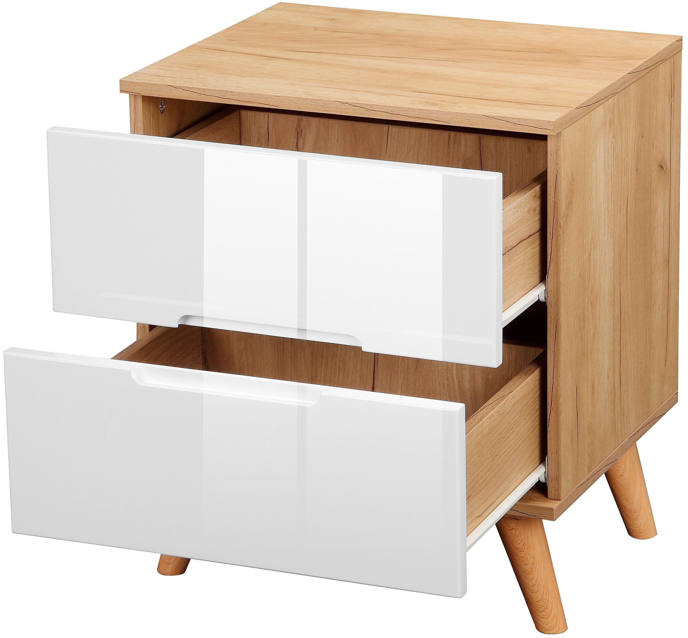 andas Nachtkastje Lund nachttafel bijzetkast commode met hoogglans fronten Nachtkastje met 2 lades bestseller in Scandinavisch design
