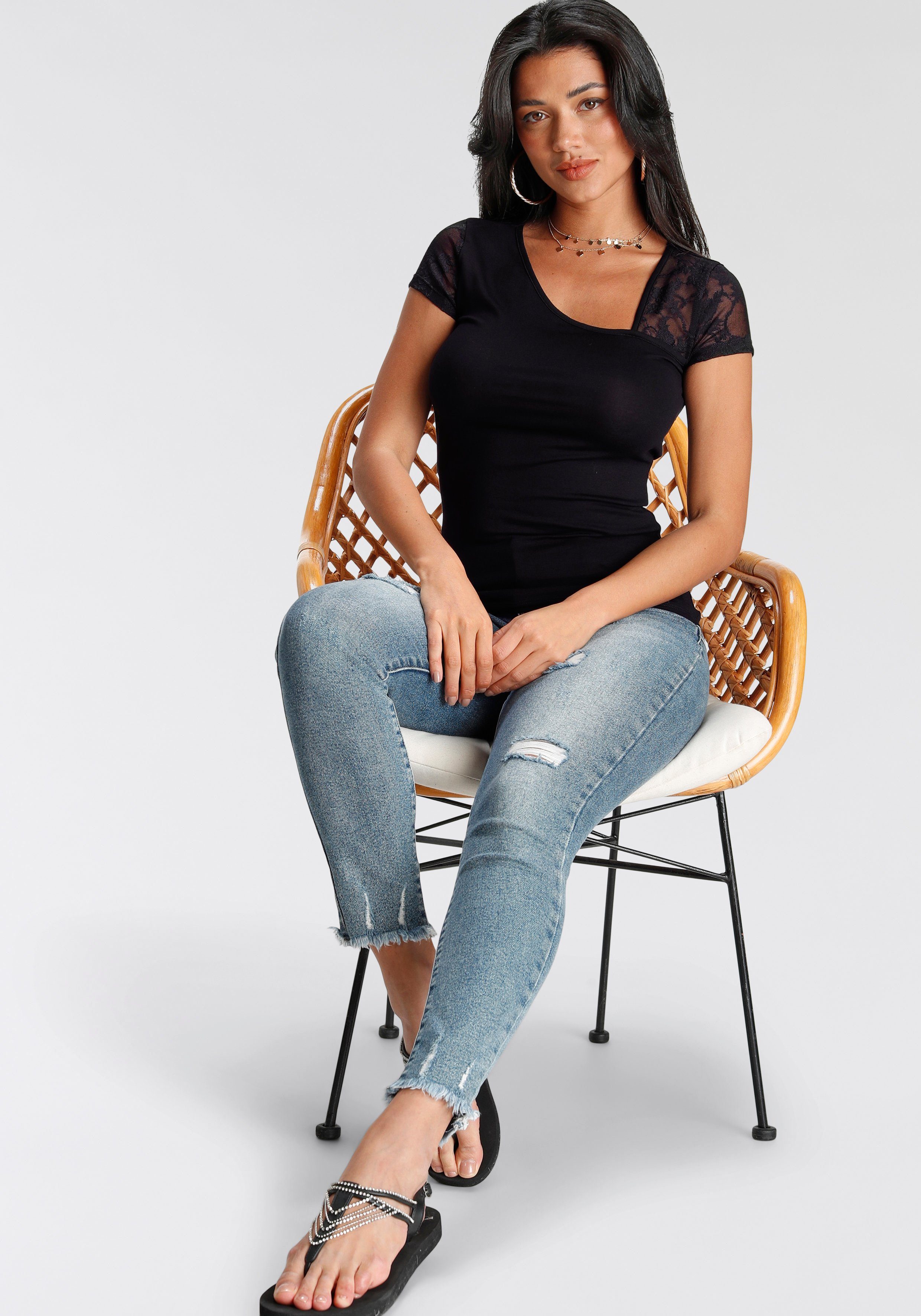 Melrose T-shirt Korte mouwen, feminin gesneden, asymmetrische hals
