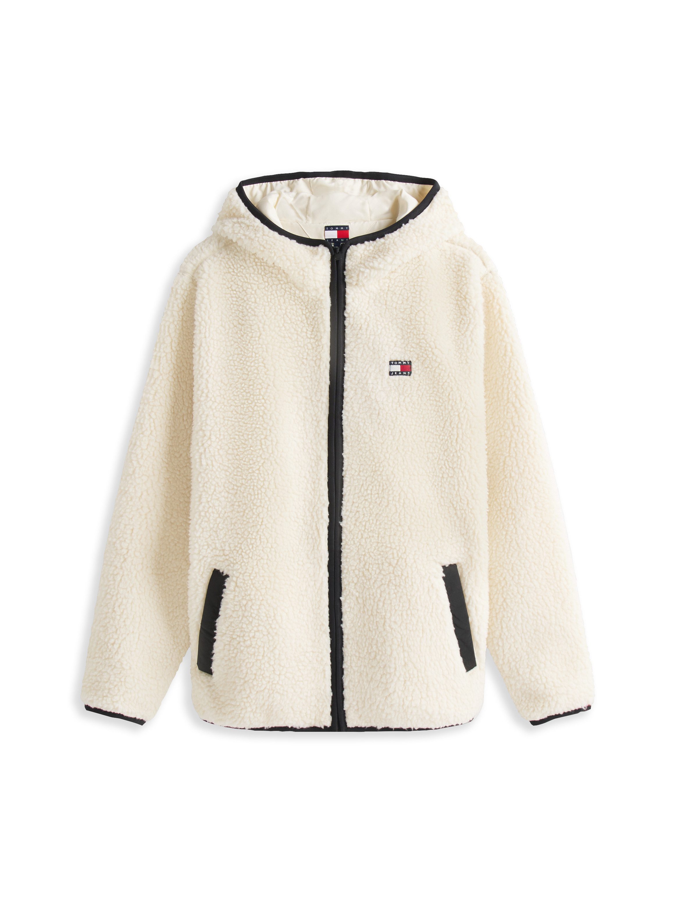 TOMMY JEANS Pluchen jack TJM REG BADGE TEDDY ZIP TRU EXT met logopatch, licht afgezakte schouders