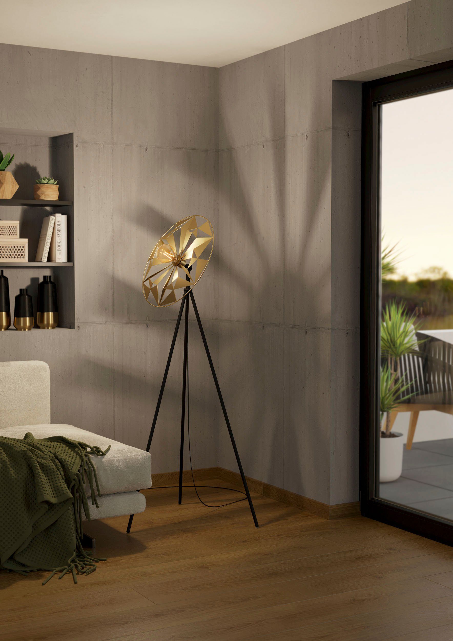 EGLO Staande lamp CASTANUELO Vloerlamp in zwart en goudkleur van staal - excl. E27 - 1X40W (1 stuk)