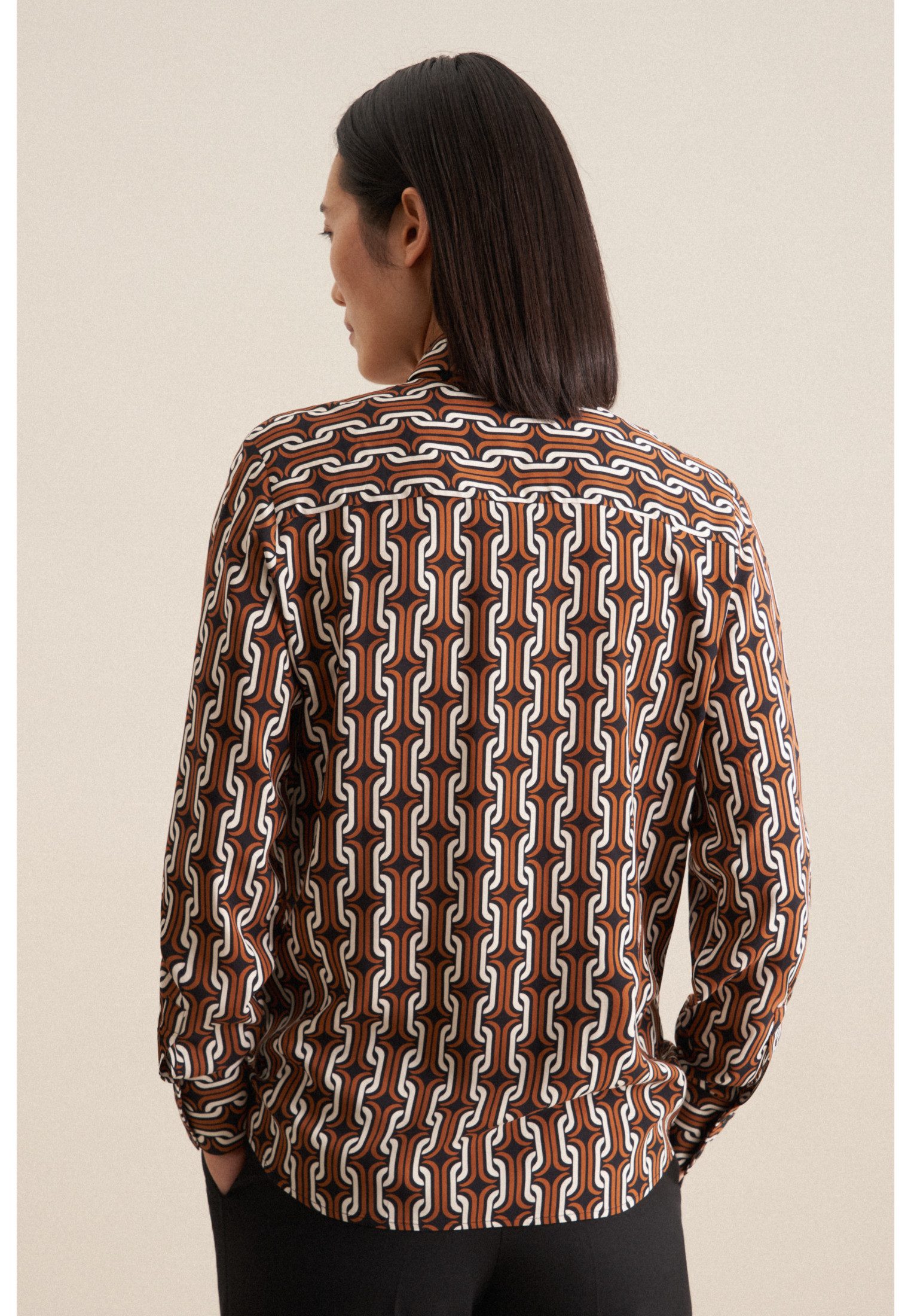 seidensticker Overhemdblouse Zwarte roos Lange mouwen kraag print