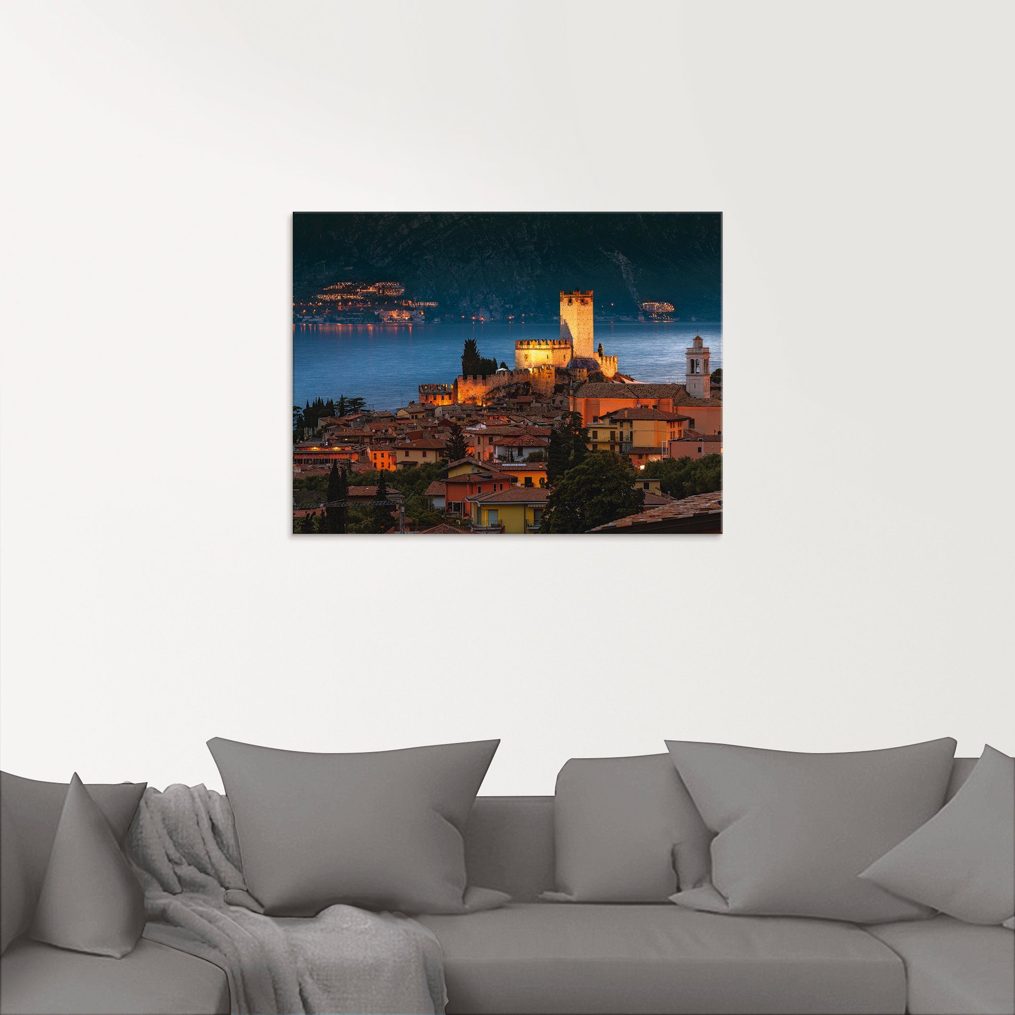 Artland Print op glas Boven de daken van Malcesine