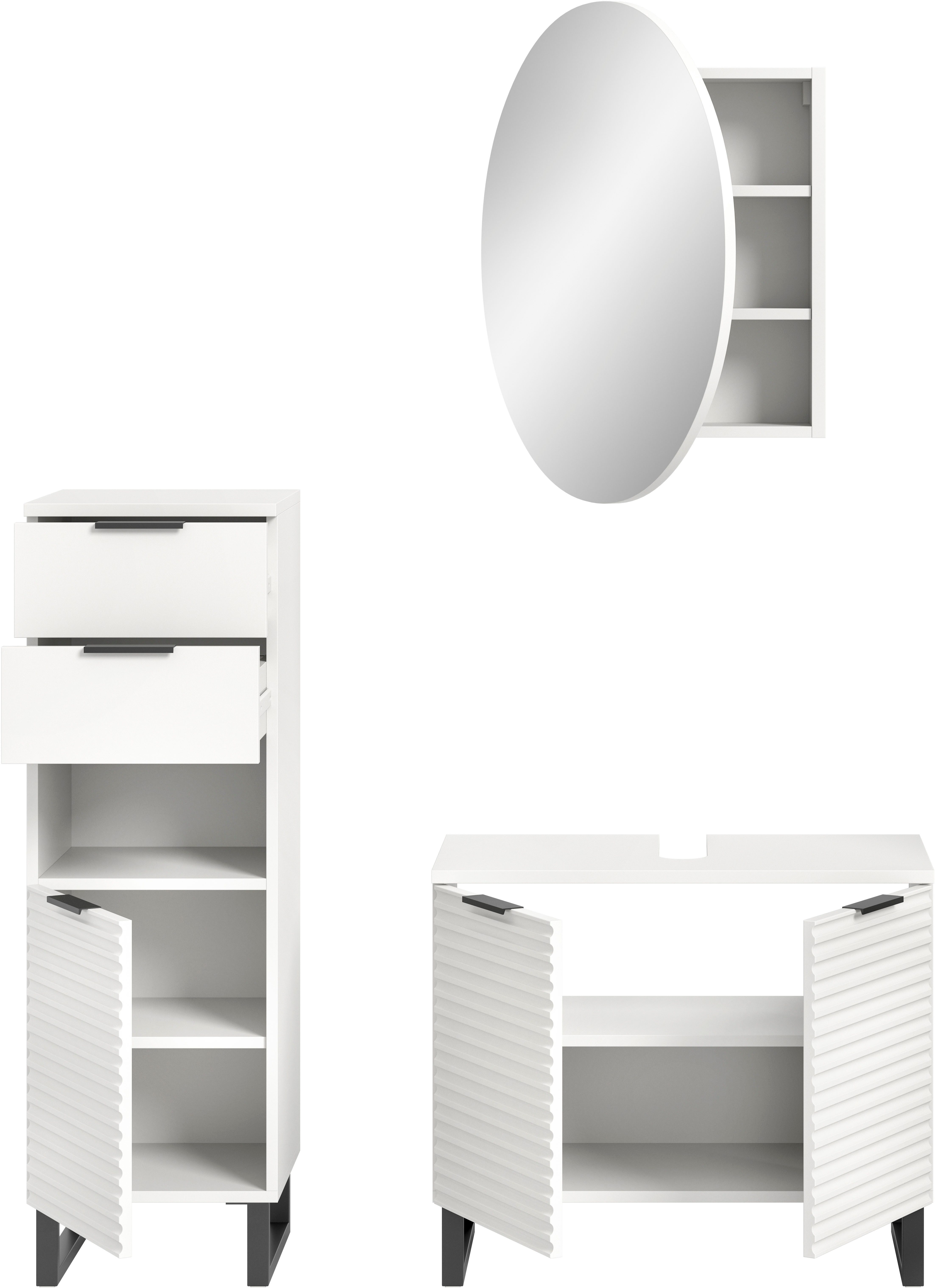 welltime Badmeubelset Litica, breedte 120 cm, hoogwaardige groeffrezing, metalen slede (3 stuks)
