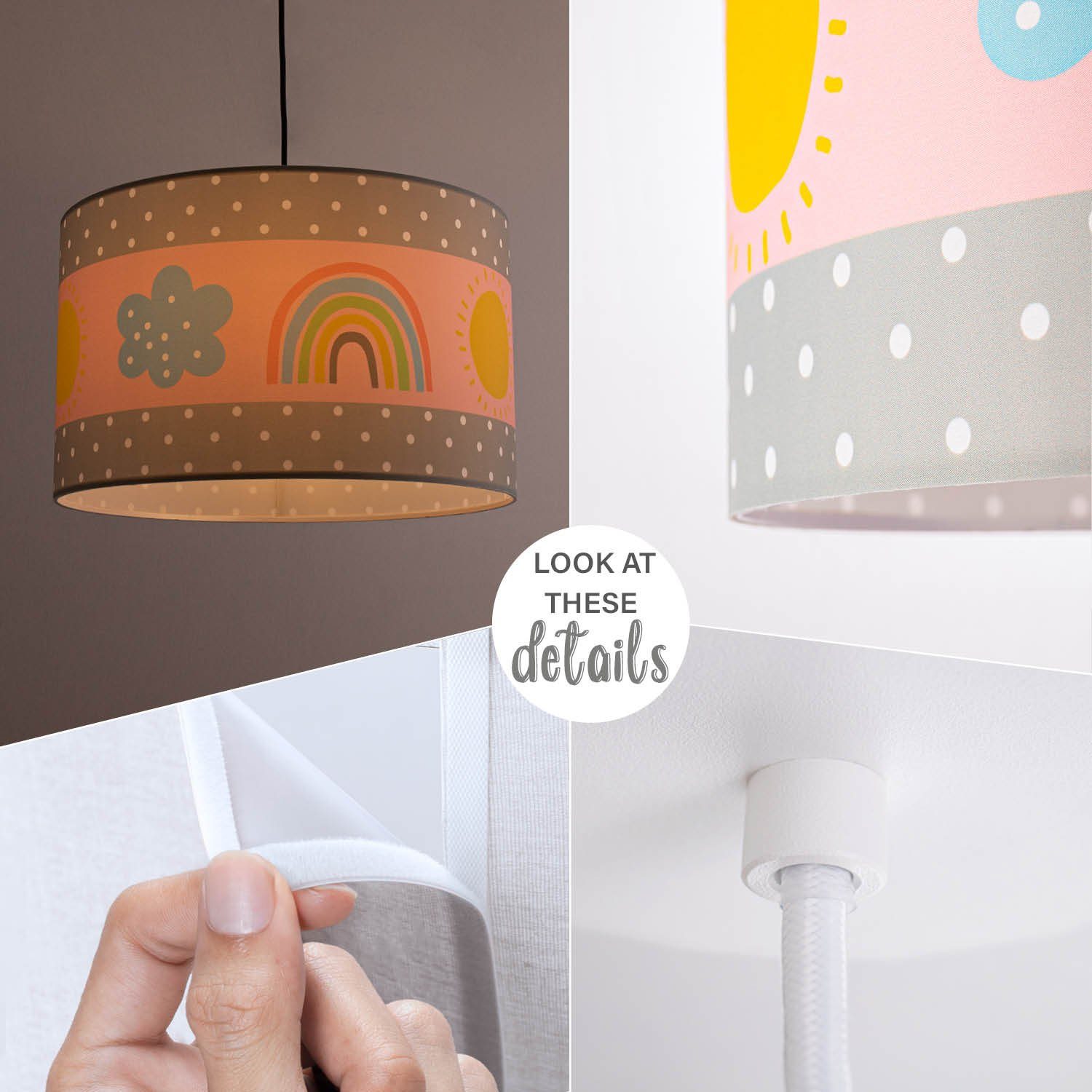 Paco Home Hanglamp Cosmo 962 Lamp kinderkamer plafondlamp regenboog zon roze grijs wit E27