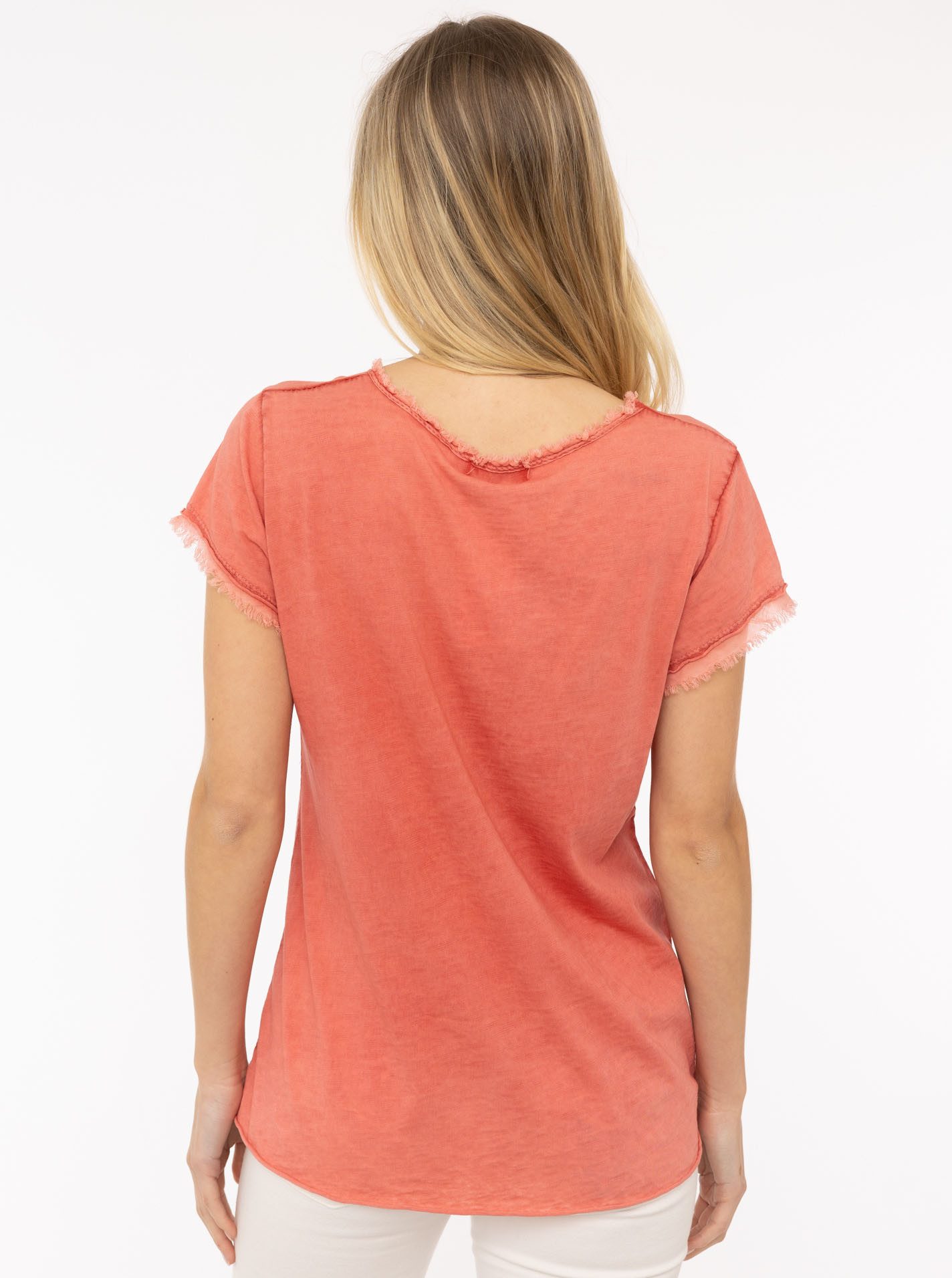 Zwillingsherz T-shirt Positive Mind met v-halslijn, stempeldruk en zoom in used-look