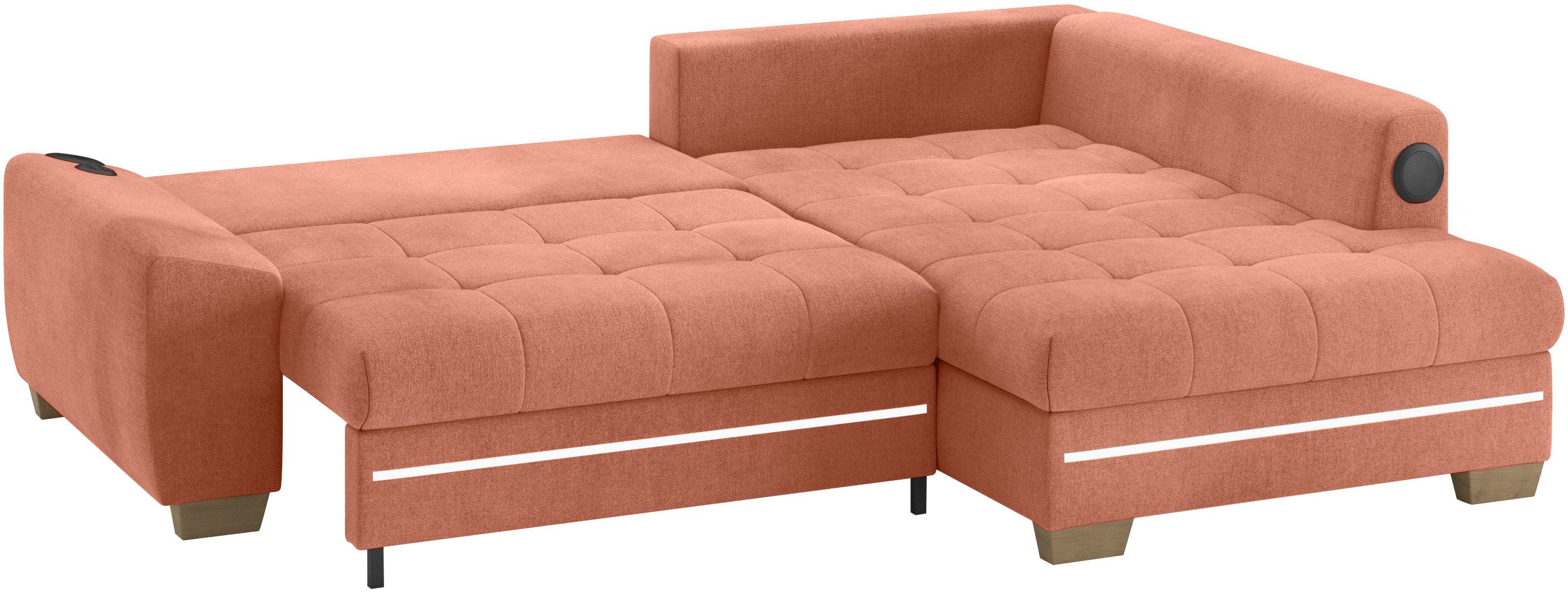 Mr. Couch Hoekbank Nikita II, L-vorm RGB-LED, Bluetooth-geluidssysteem, optioneel met bed, bedlade