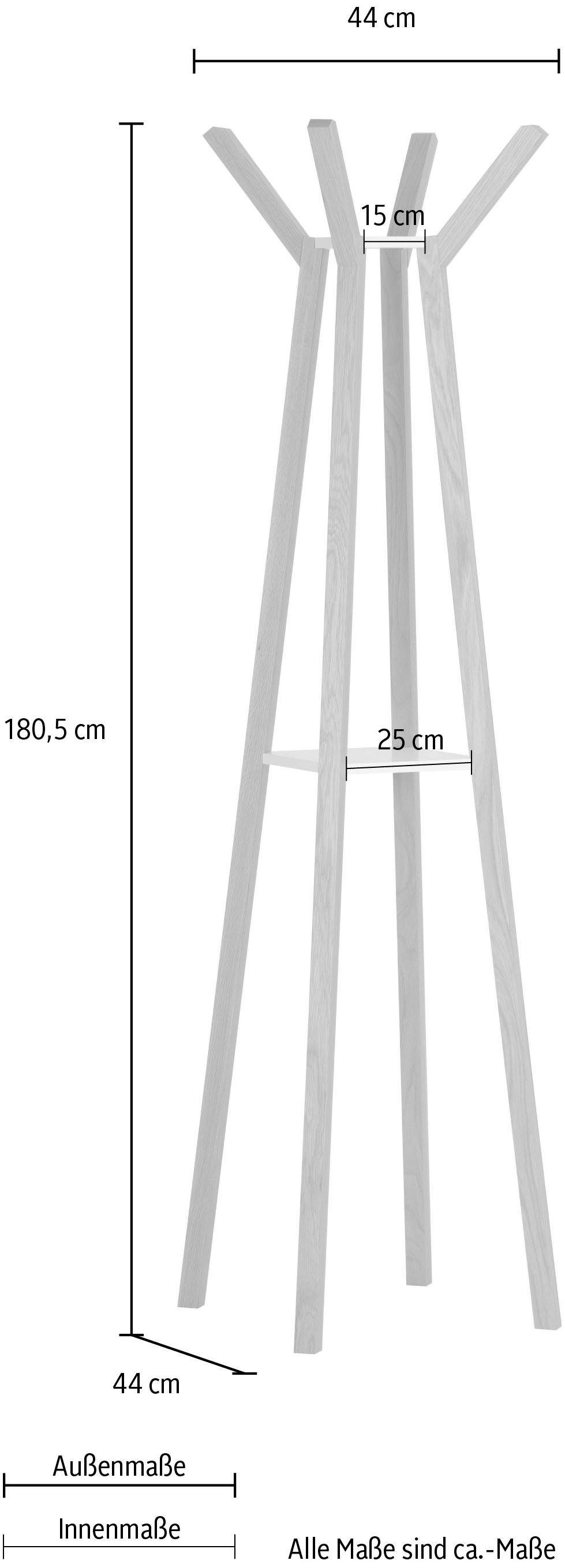 Woodman Kapstok Monti in scandinavisch design, van massief eiken, met 4 haken
