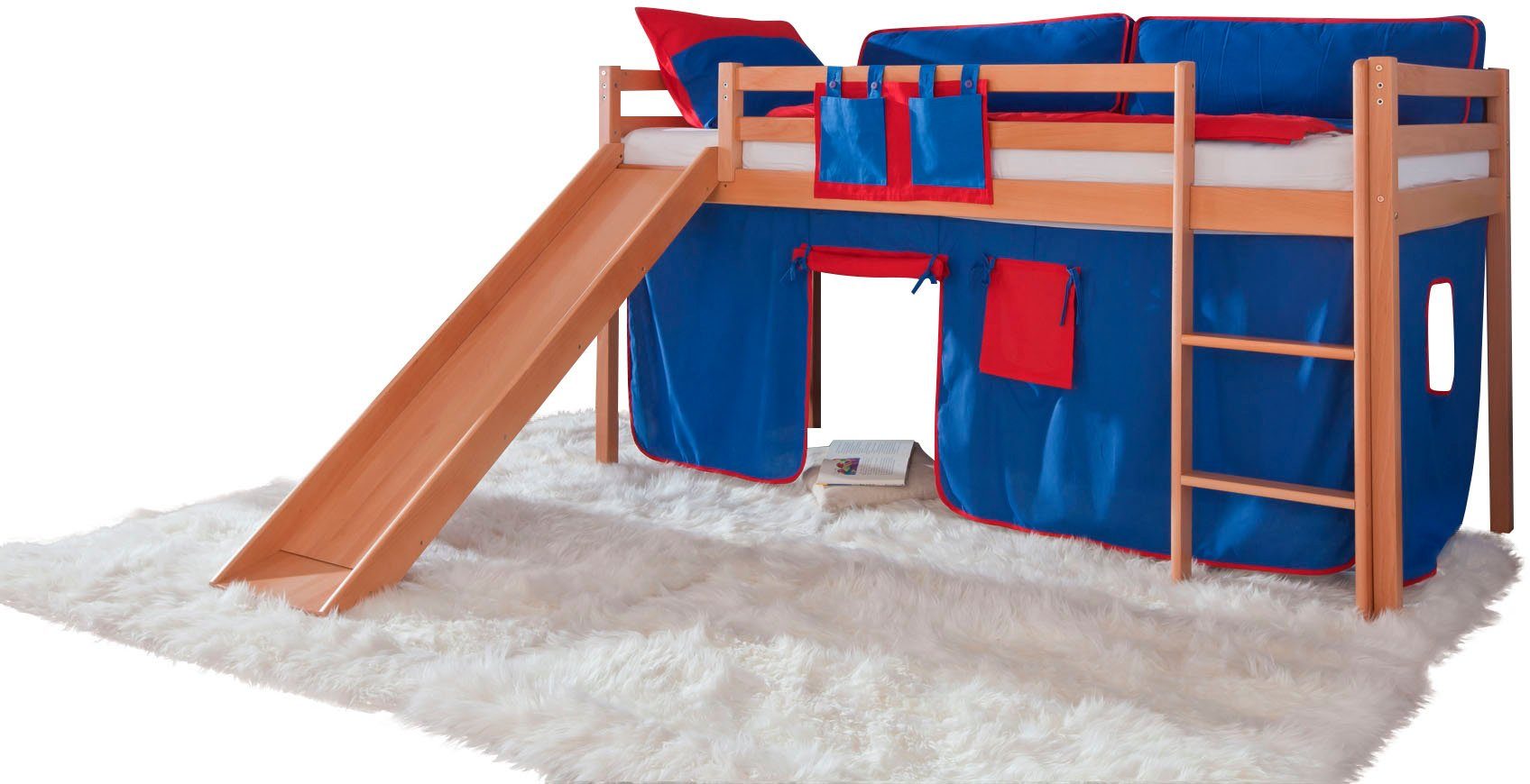 Relita Hoogslaper Toby Naturel-beuken gelakt met textielset, naar keuze met lattenrol hoogslapers beige