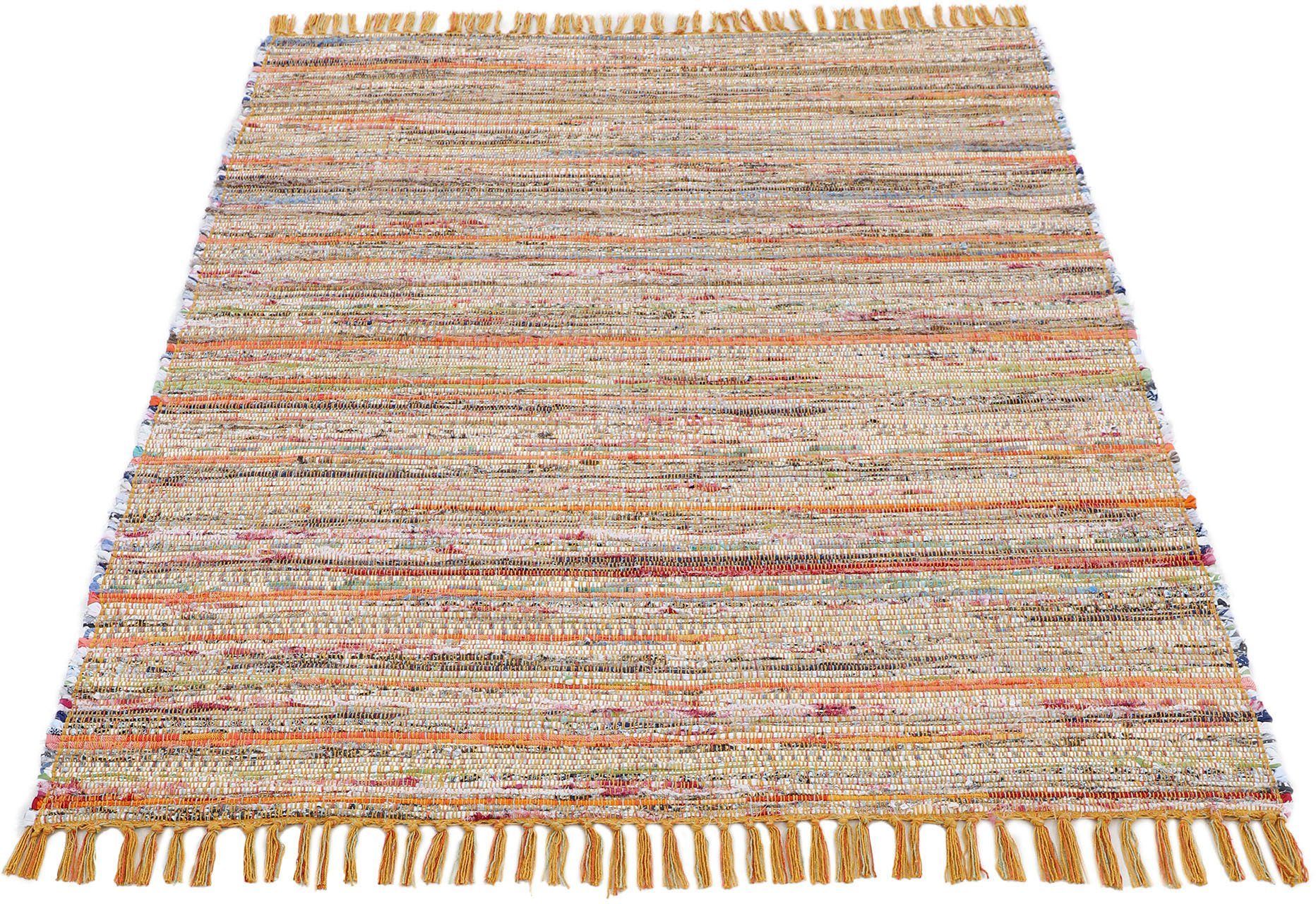 carpetfine Vloerkleed Kelim Chindi, omkeerbaar tapijt handgeweven, patchwork tapijt met franjes, ook verkrijgbaar in loperformaten moderne