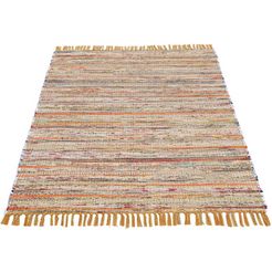 carpetfine vloerkleed kelim chindi platweefsel tweezijdig te gebruiken kleed met franje, woonkamer geel