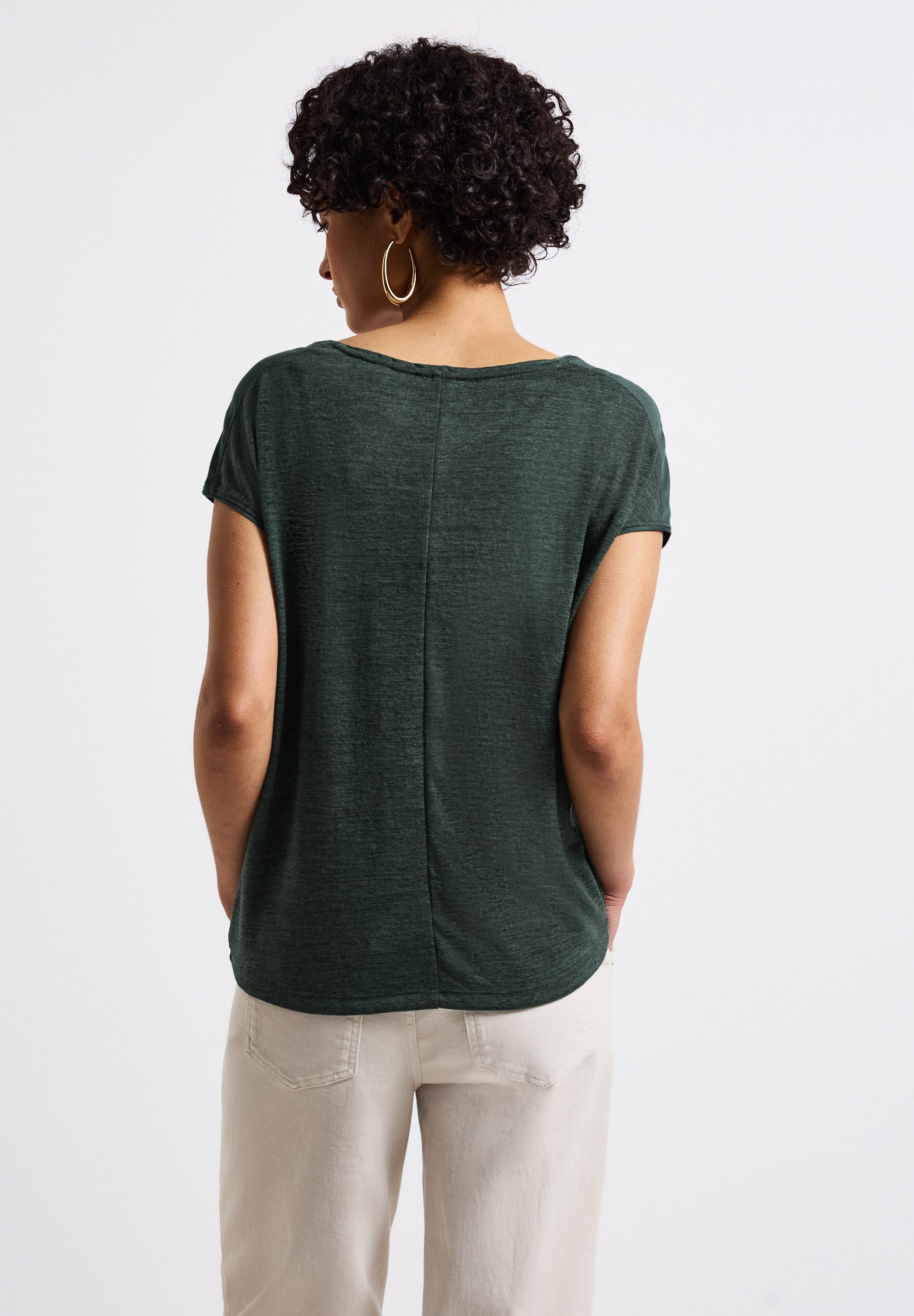 STREET ONE T-shirt in linnen-look en met borstzak