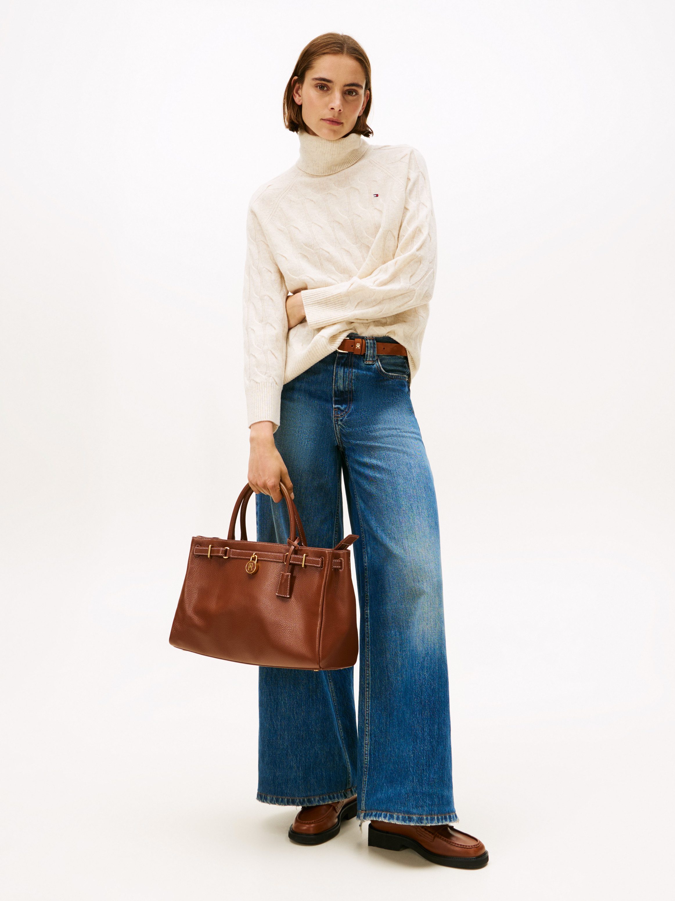 Tommy Hilfiger Coltrui SOFT WOOL CABLE ROLL-NK LS SWT met kabelpatroon, van zuivere wol