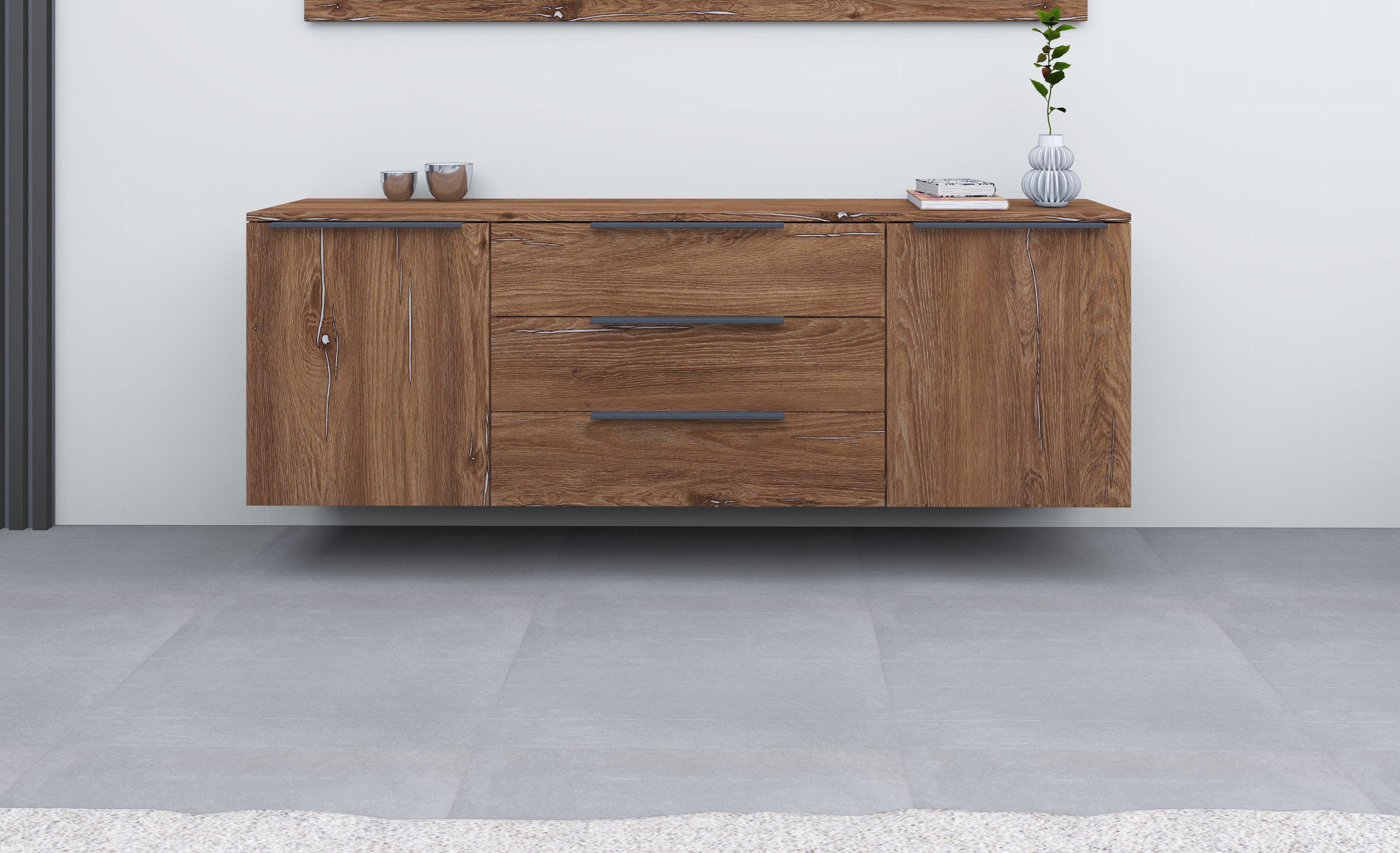 borchardt Möbel Kast Tom Aluminium grepen in grafietgrijs mat, in hoogte verstelbare legplanken dressoirs bruin