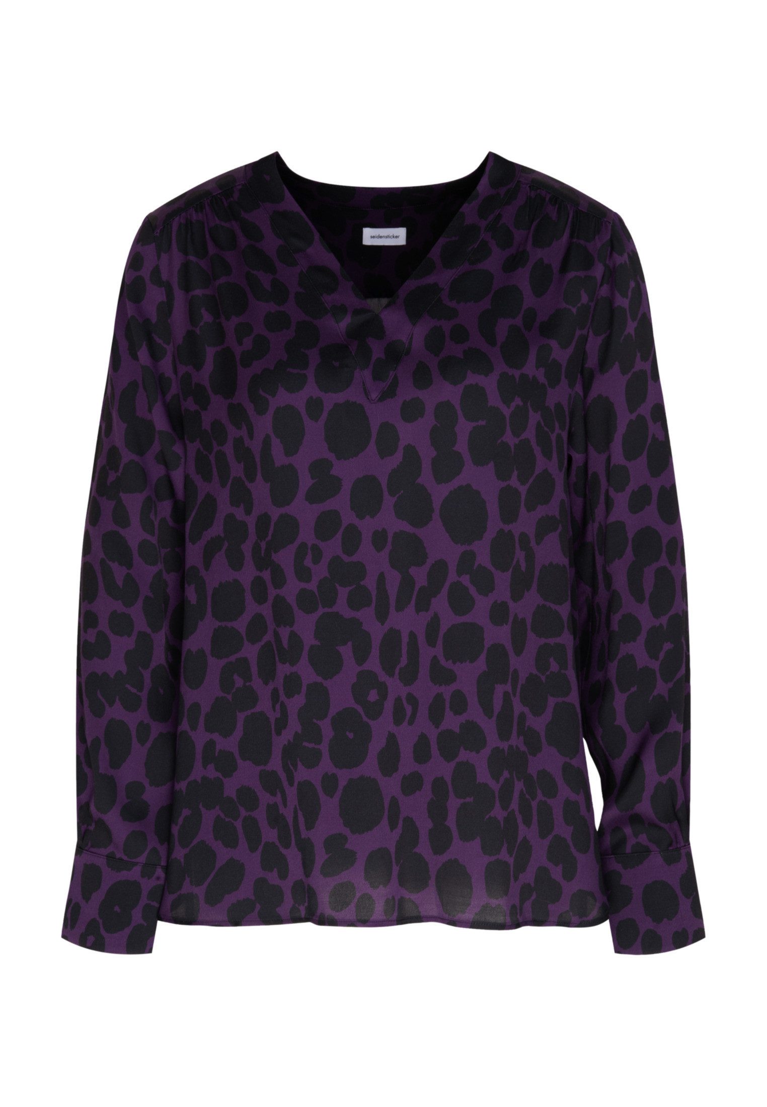 seidensticker Shirtblouse Zwarte roos Lange mouwen V-hals print