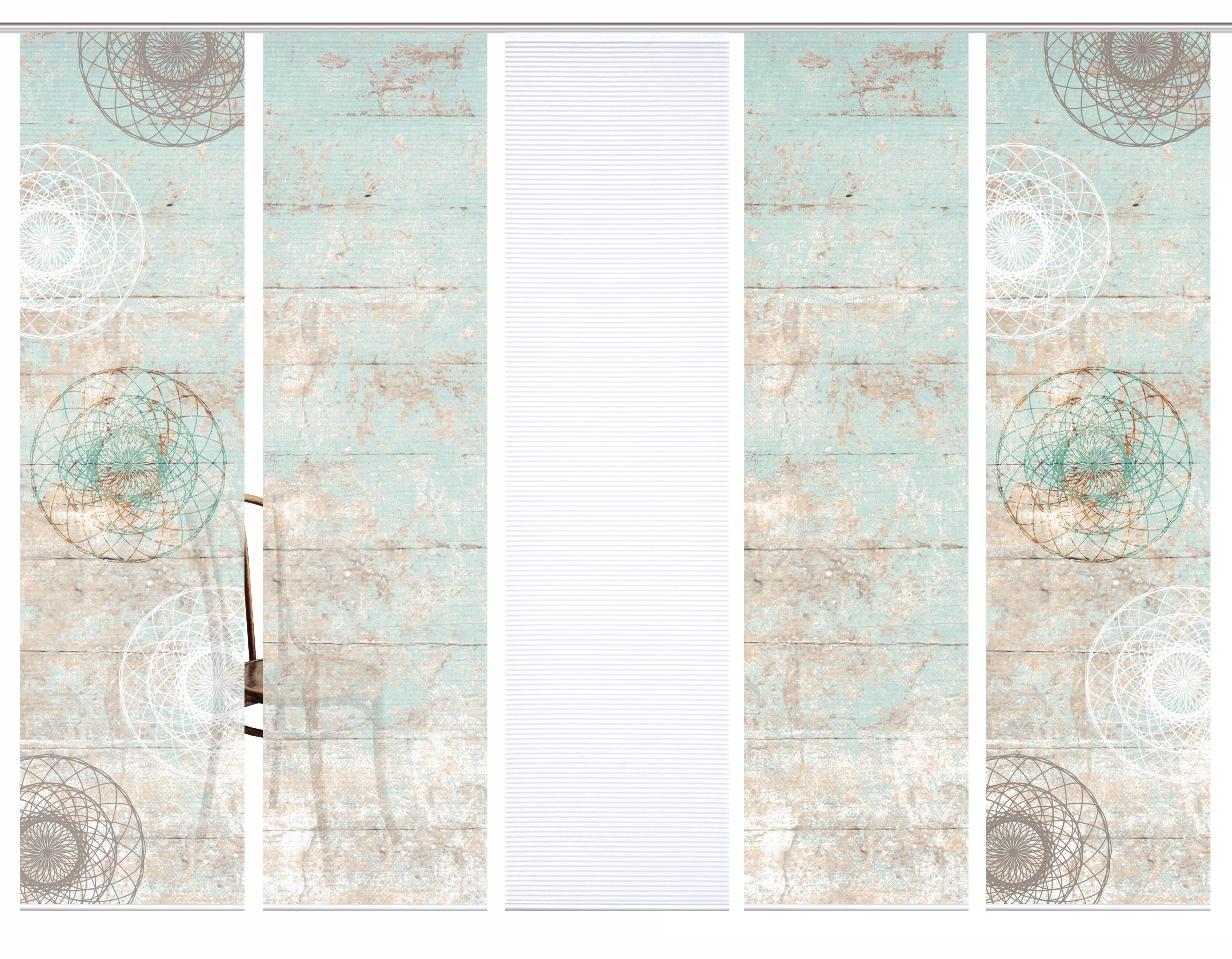 HOME in green Paneelgordijn MANDRIGA SET DIGITALE PRINT, BAMBOELOOK GERECYCLED (5 stuks)