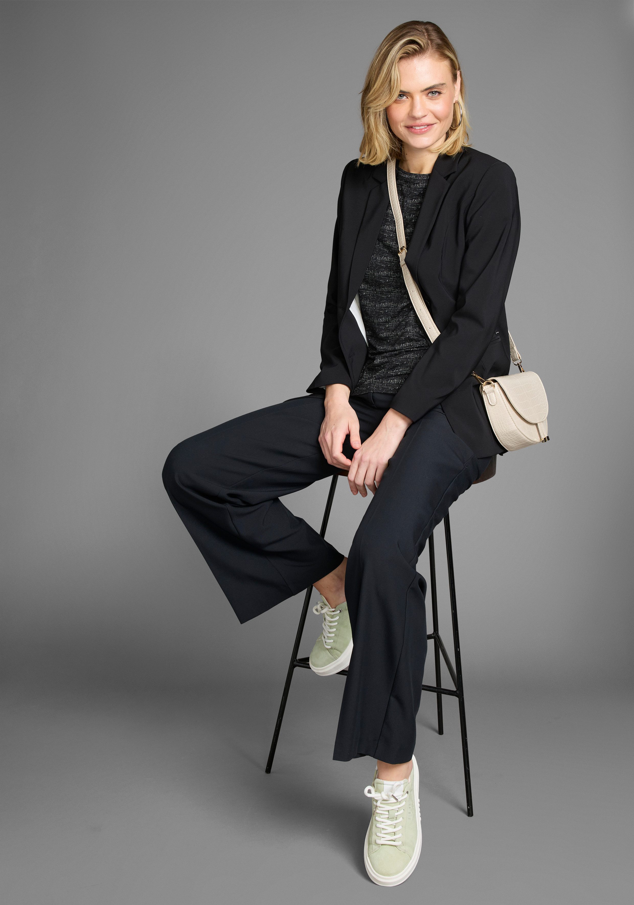 Laura Scott T-shirt in bijzondere melange-look met tekst - nieuwe collectie
