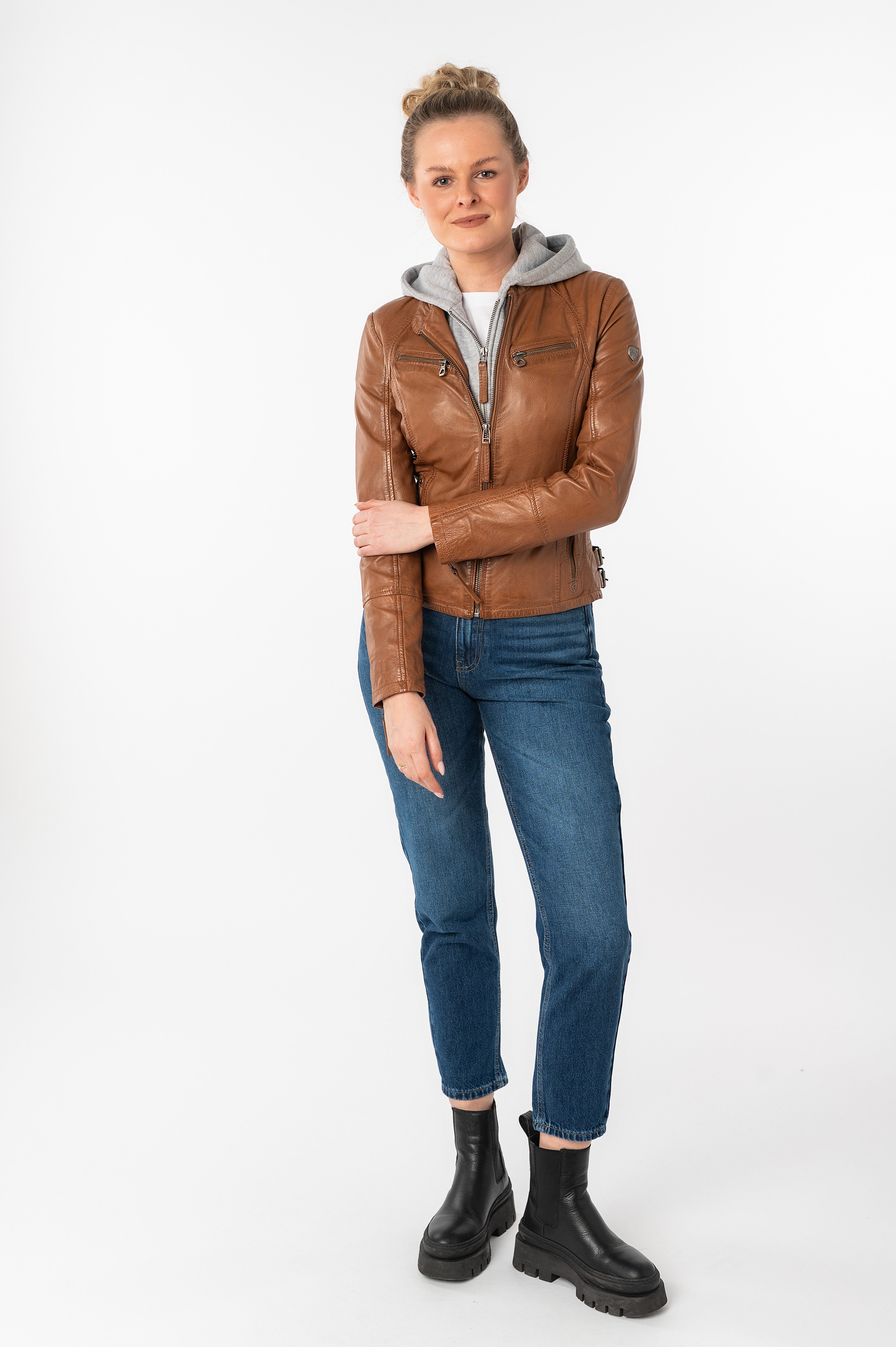 Mauritius Leren jack NOLA Two-in-one stijl - met een afneembare jerseycapuchon